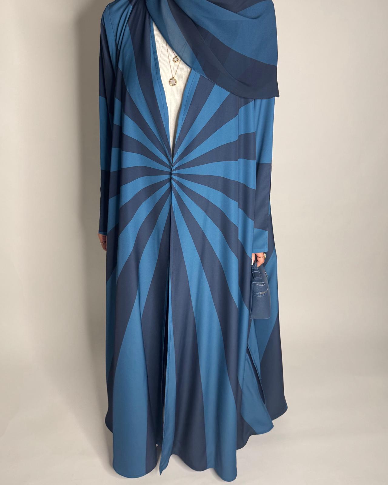 A548 - Shades of Blue Zebra Pattern A-Cut Abaya & Matching Head Scarf