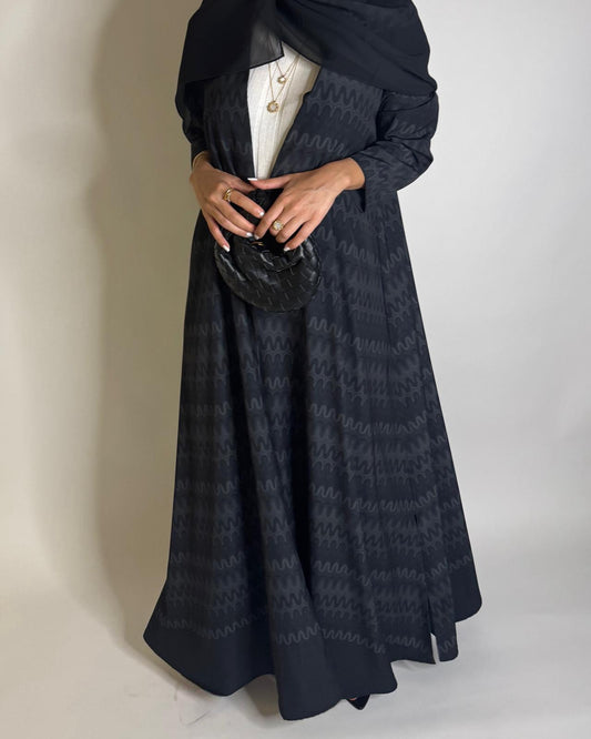 A565 - Black Swirl Pattern A-Cut Abaya & Matching Head Scarf