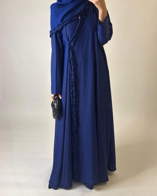 A567 - Royal Blue Braided A-Cut Crepe Abaya with Matching Head Scarf