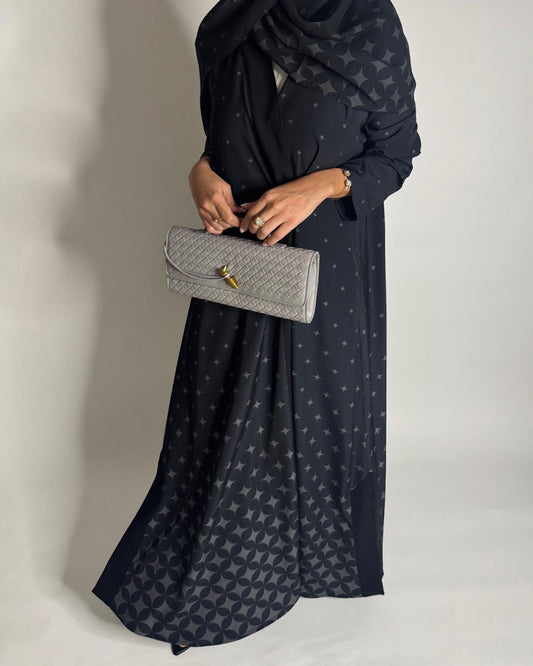 A588 - Black & Gray Stars A-Cut Pattern Abaya & Matching Head Scarf