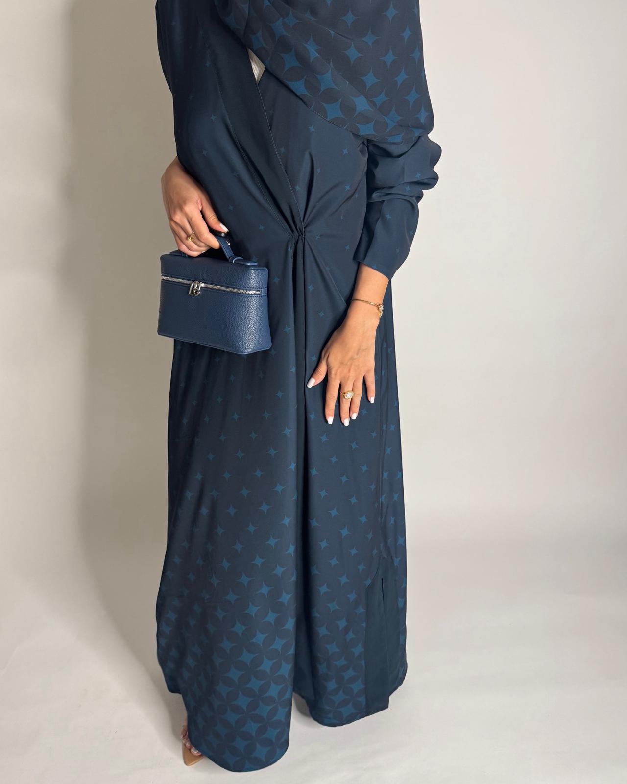 A586 - Blue Stars A-Cut Pattern Abaya & Matching Head Scarf