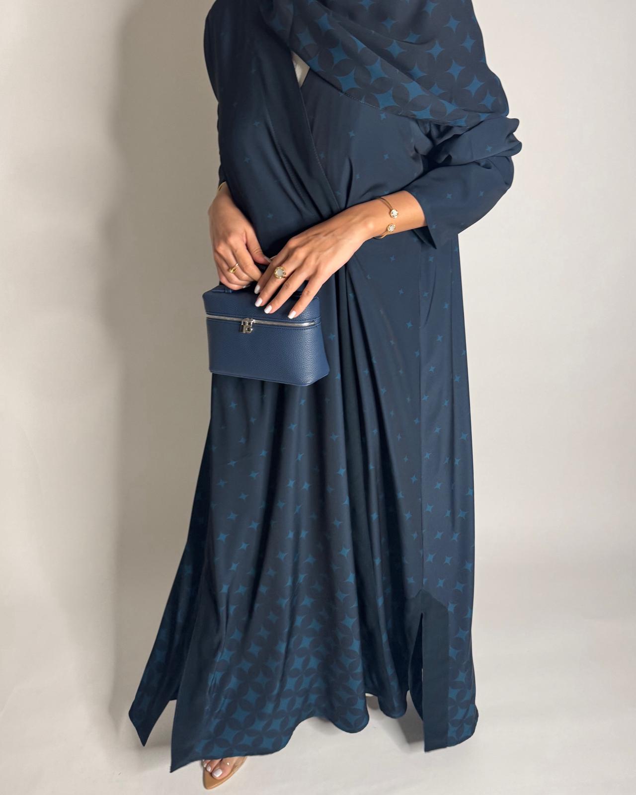 A586 - Blue Stars A-Cut Pattern Abaya & Matching Head Scarf