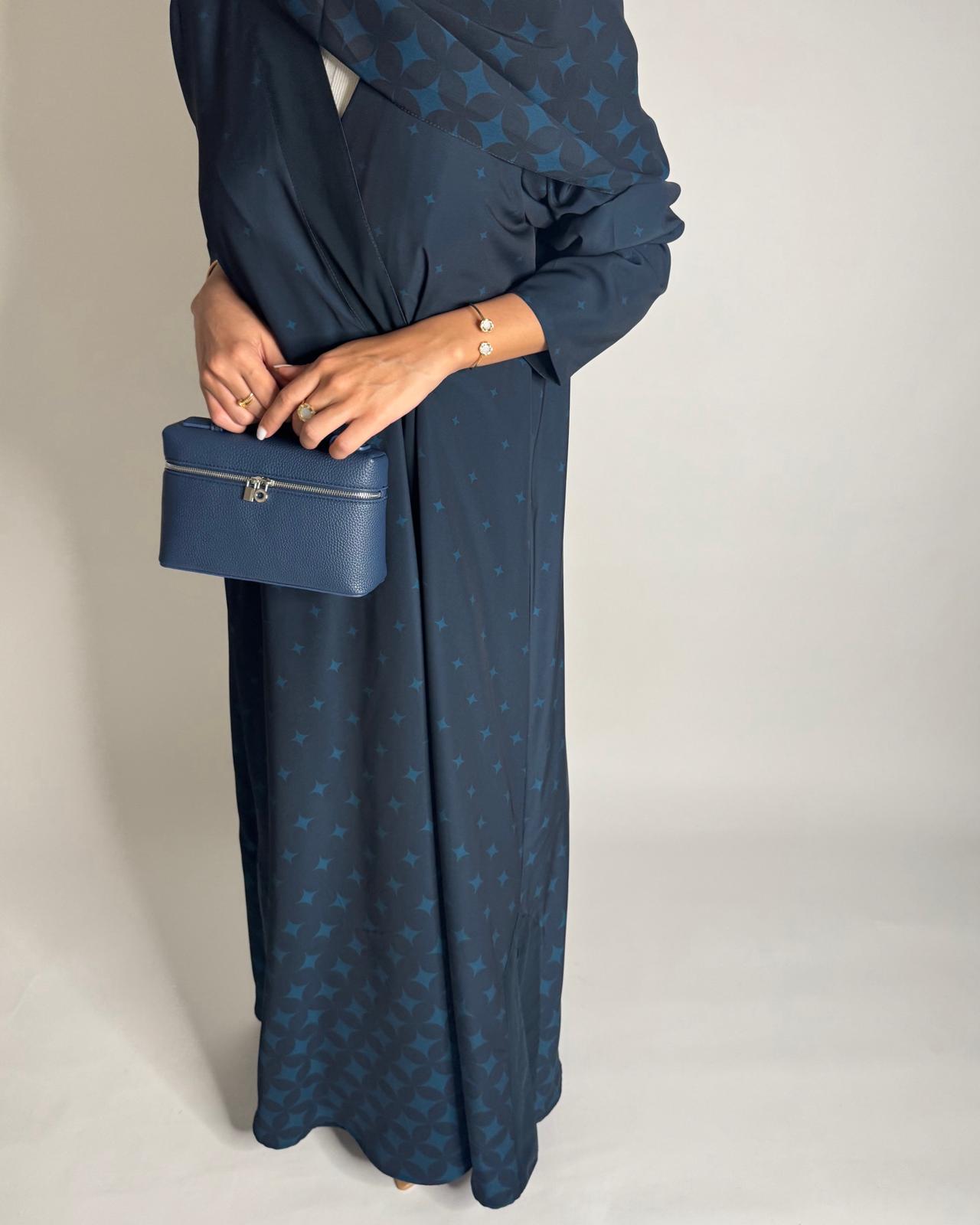 A586 - Blue Stars A-Cut Pattern Abaya & Matching Head Scarf