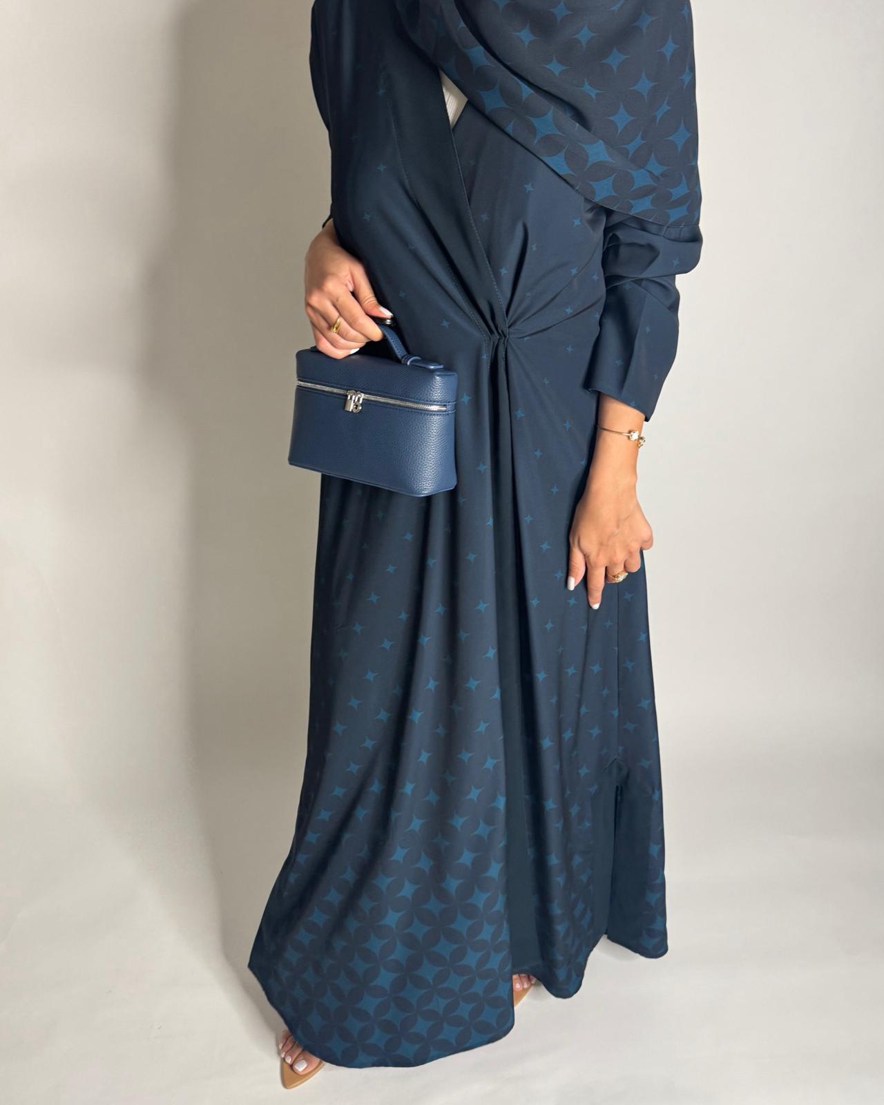 A586 - Blue Stars A-Cut Pattern Abaya & Matching Head Scarf