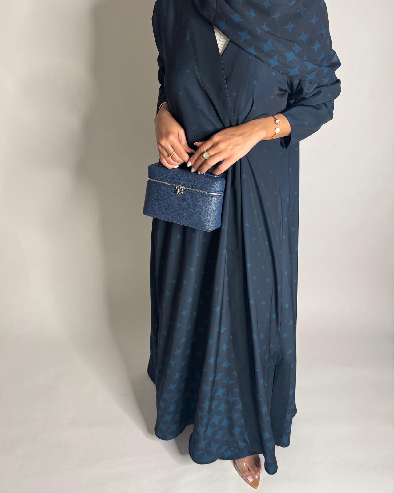 A586 - Blue Stars A-Cut Pattern Abaya & Matching Head Scarf