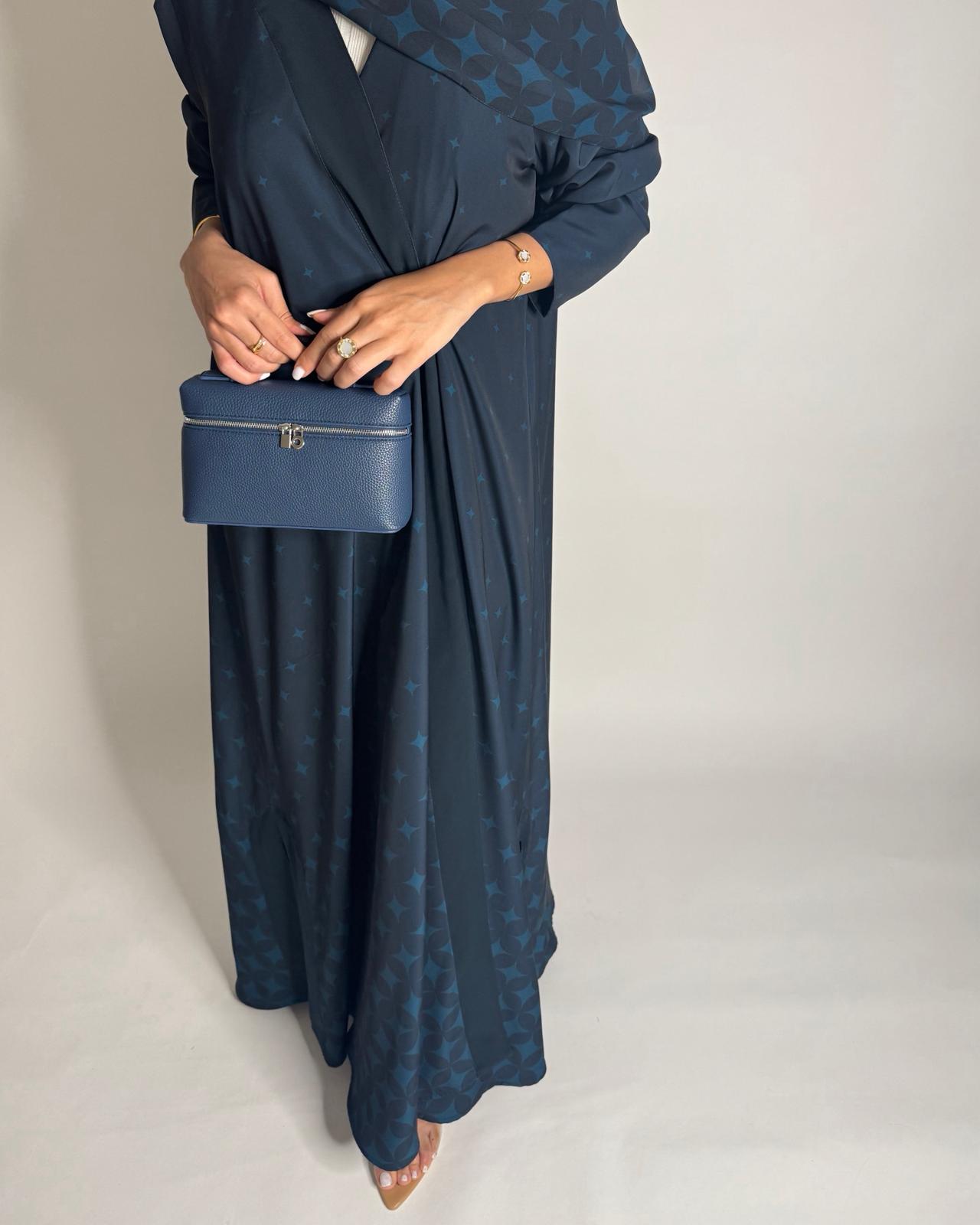 A586 - Blue Stars A-Cut Pattern Abaya & Matching Head Scarf