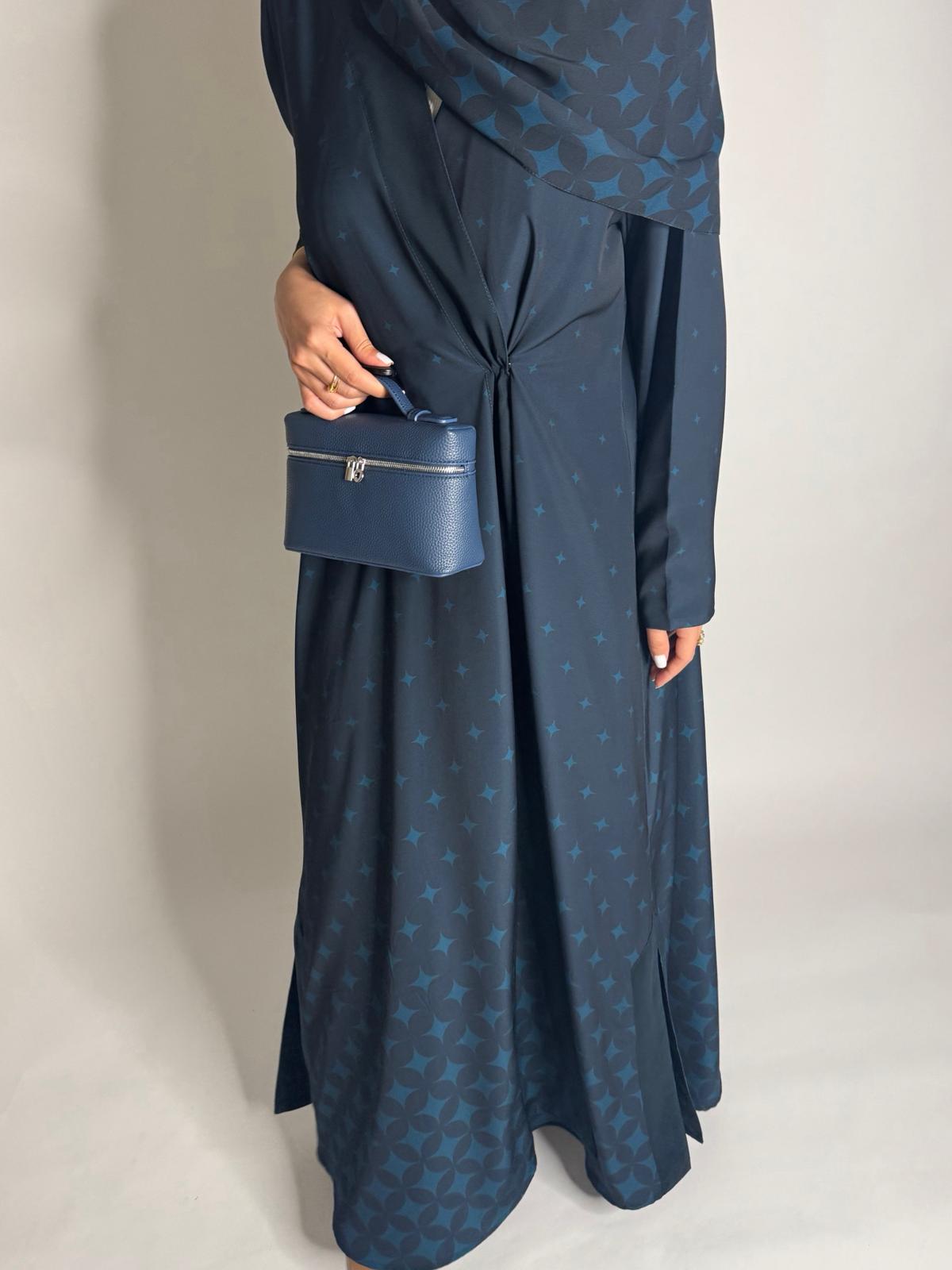 A586 - Blue Stars A-Cut Pattern Abaya & Matching Head Scarf
