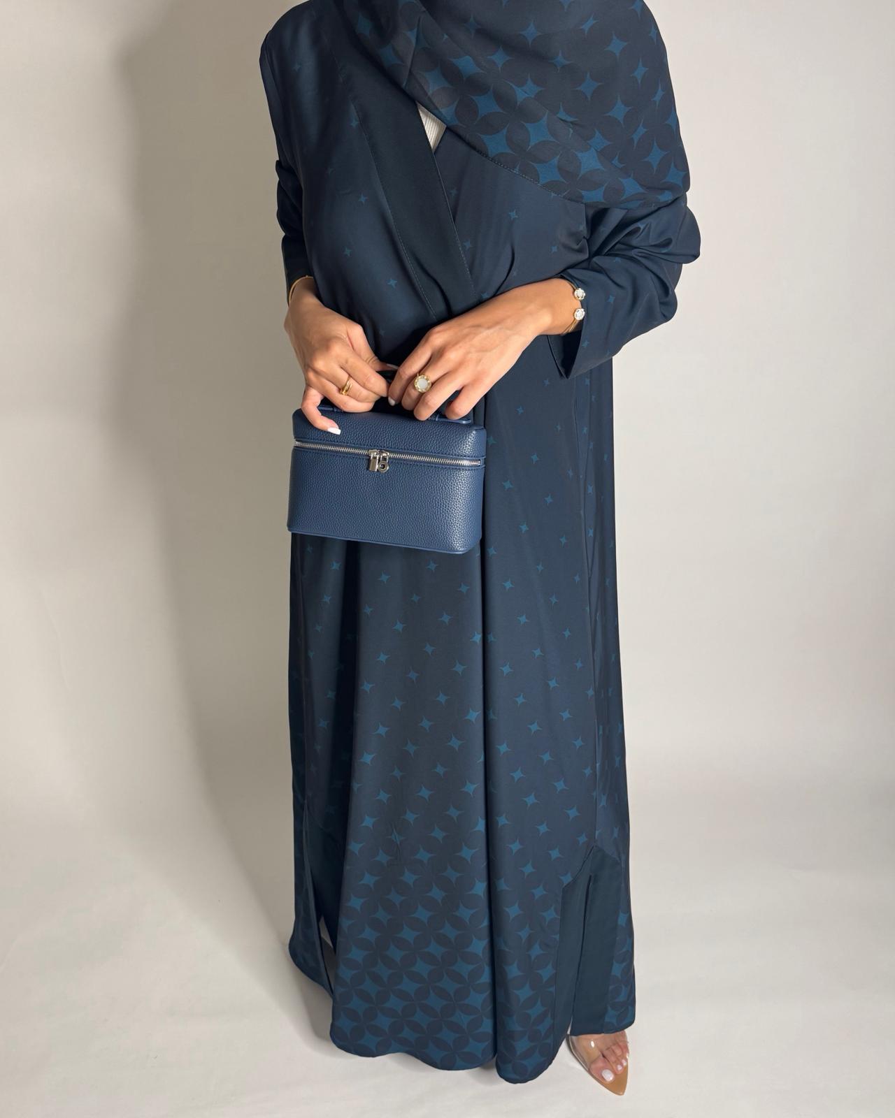 A586 - Blue Stars A-Cut Pattern Abaya & Matching Head Scarf
