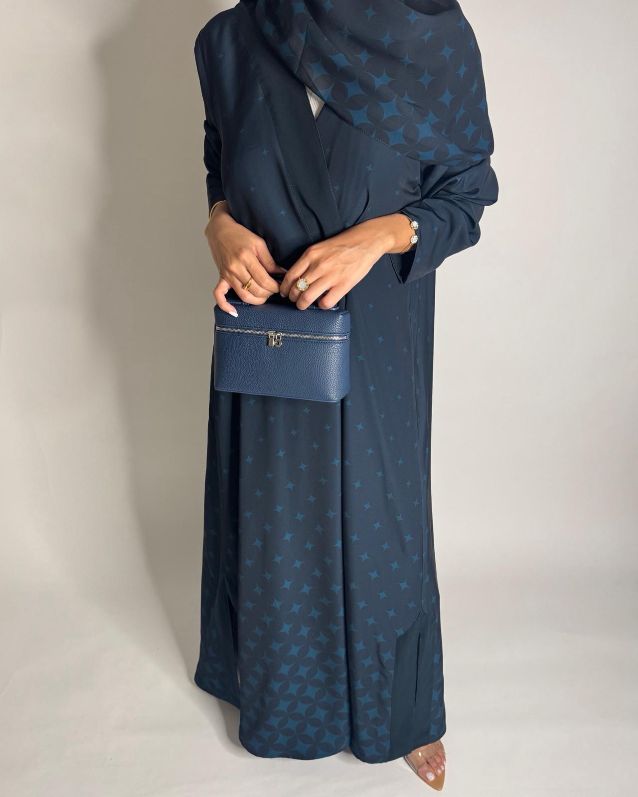 A586 - Blue Stars A-Cut Pattern Abaya & Matching Head Scarf