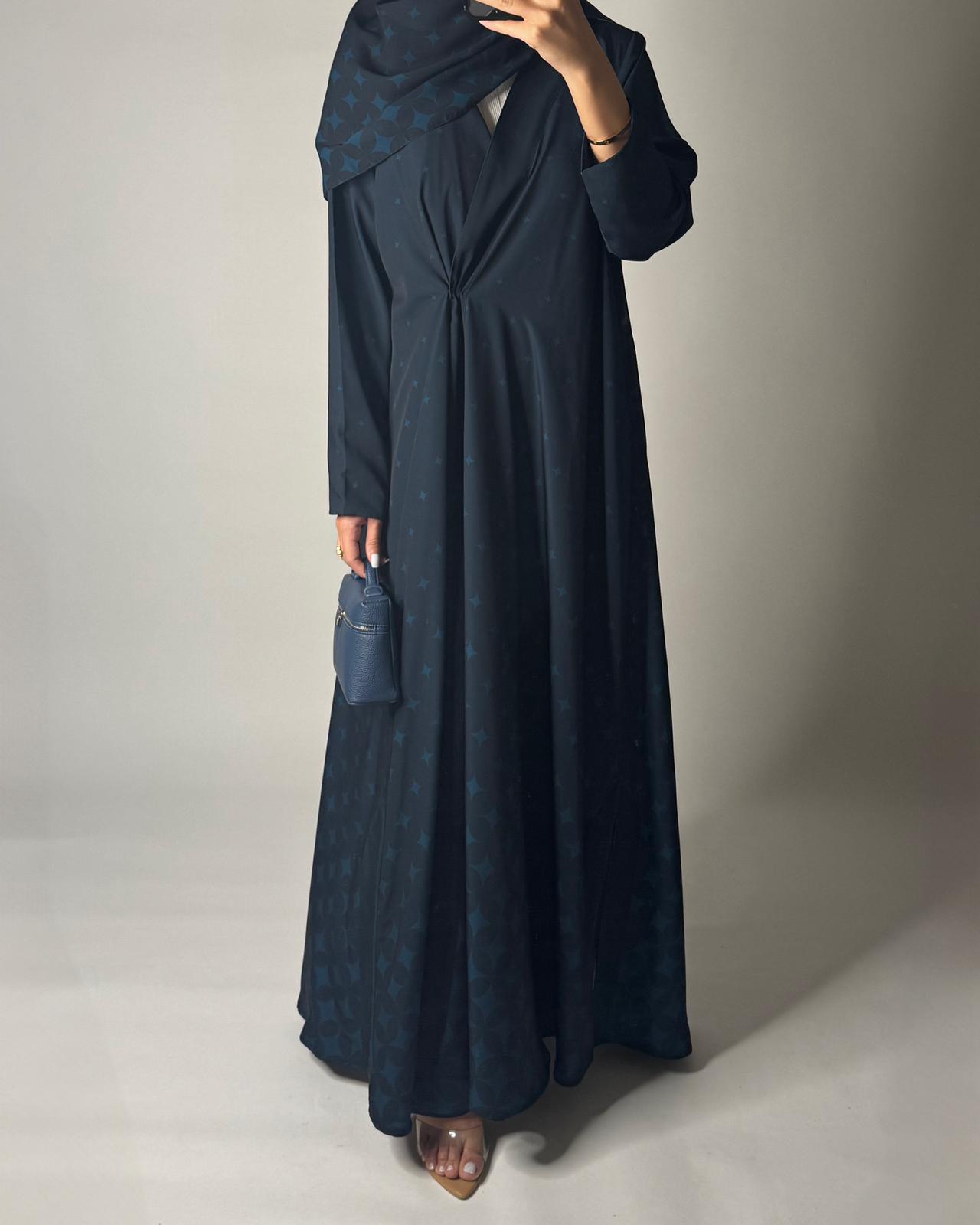 A586 - Blue Stars A-Cut Pattern Abaya & Matching Head Scarf