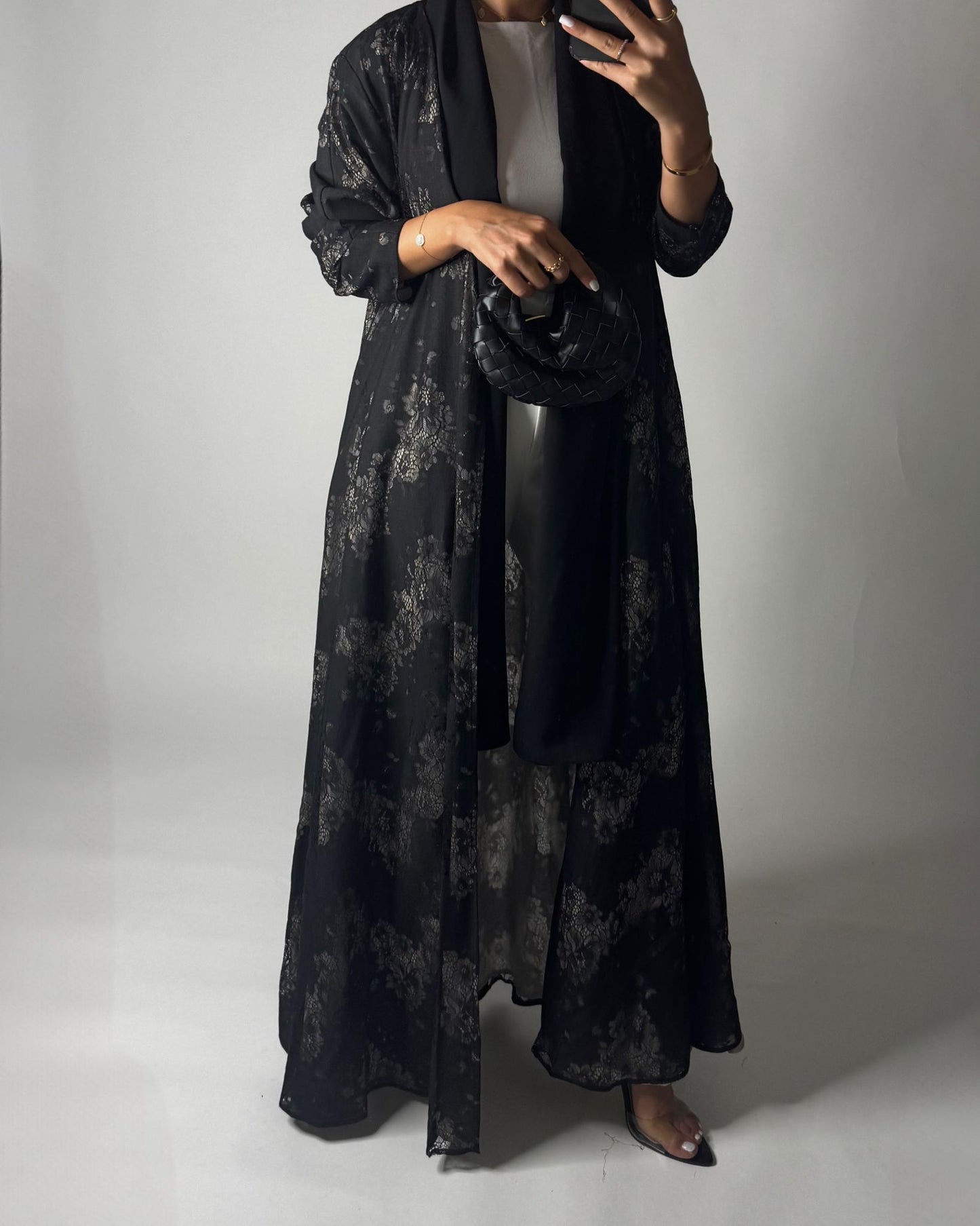 A593 - Black Linen & Lace A-CUT Summery Abaya & Matching Head Scarf
