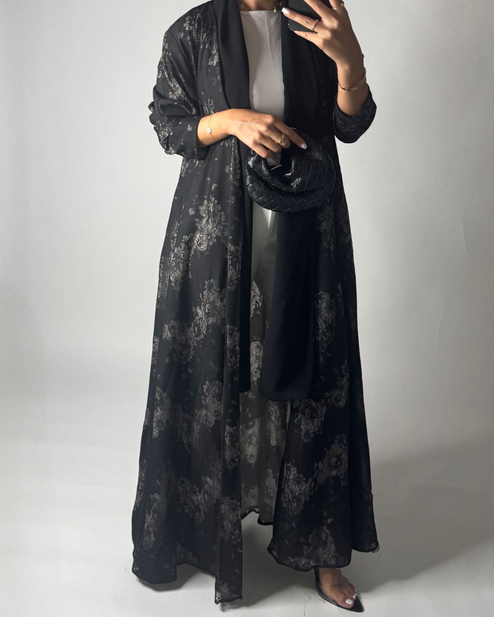 A593 - Black Linen & Lace A-CUT Summery Abaya & Matching Head Scarf