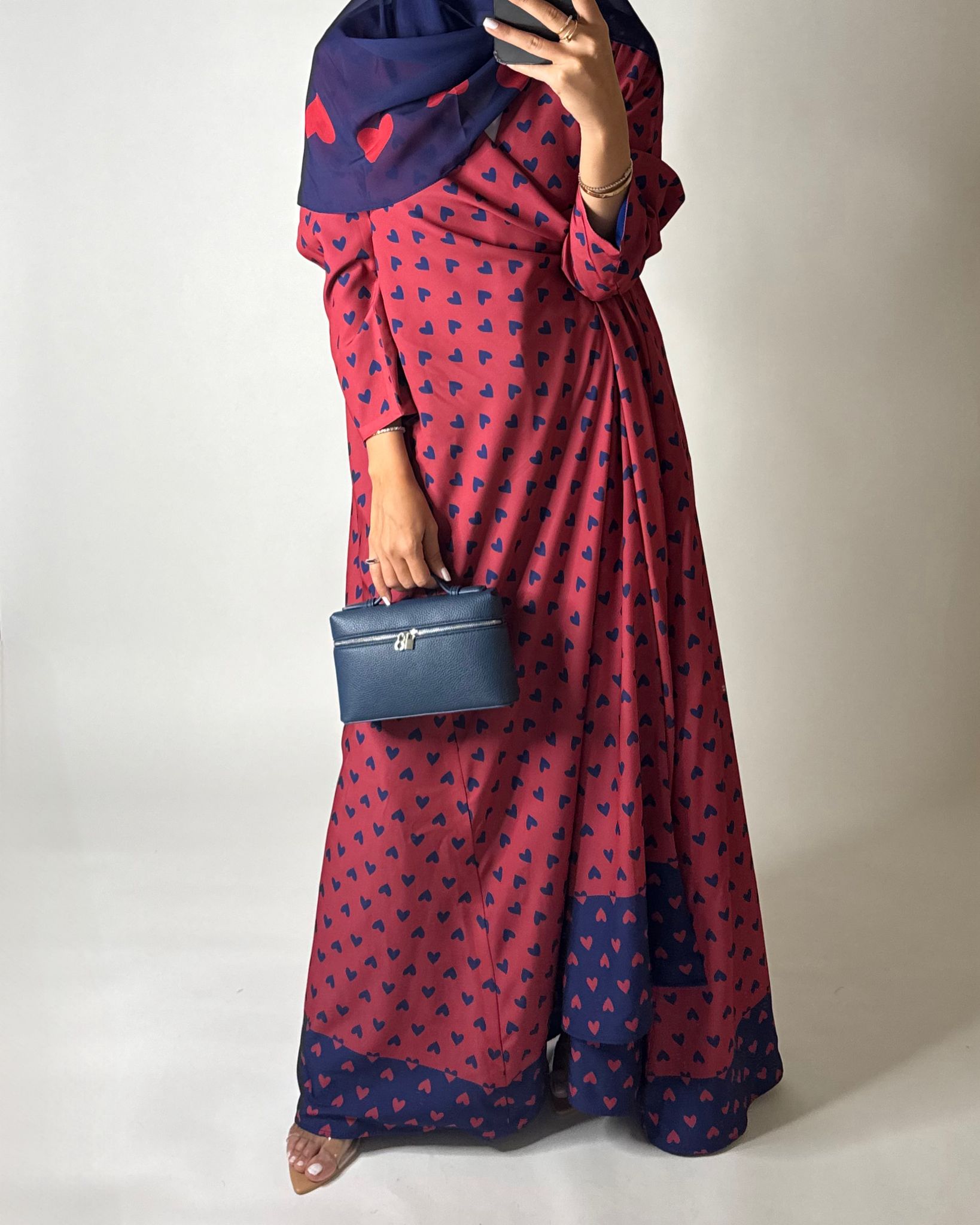 A603 -  Pink & Blue Heart A-CUT Wrap Summery Abaya & Matching Head Scarf
