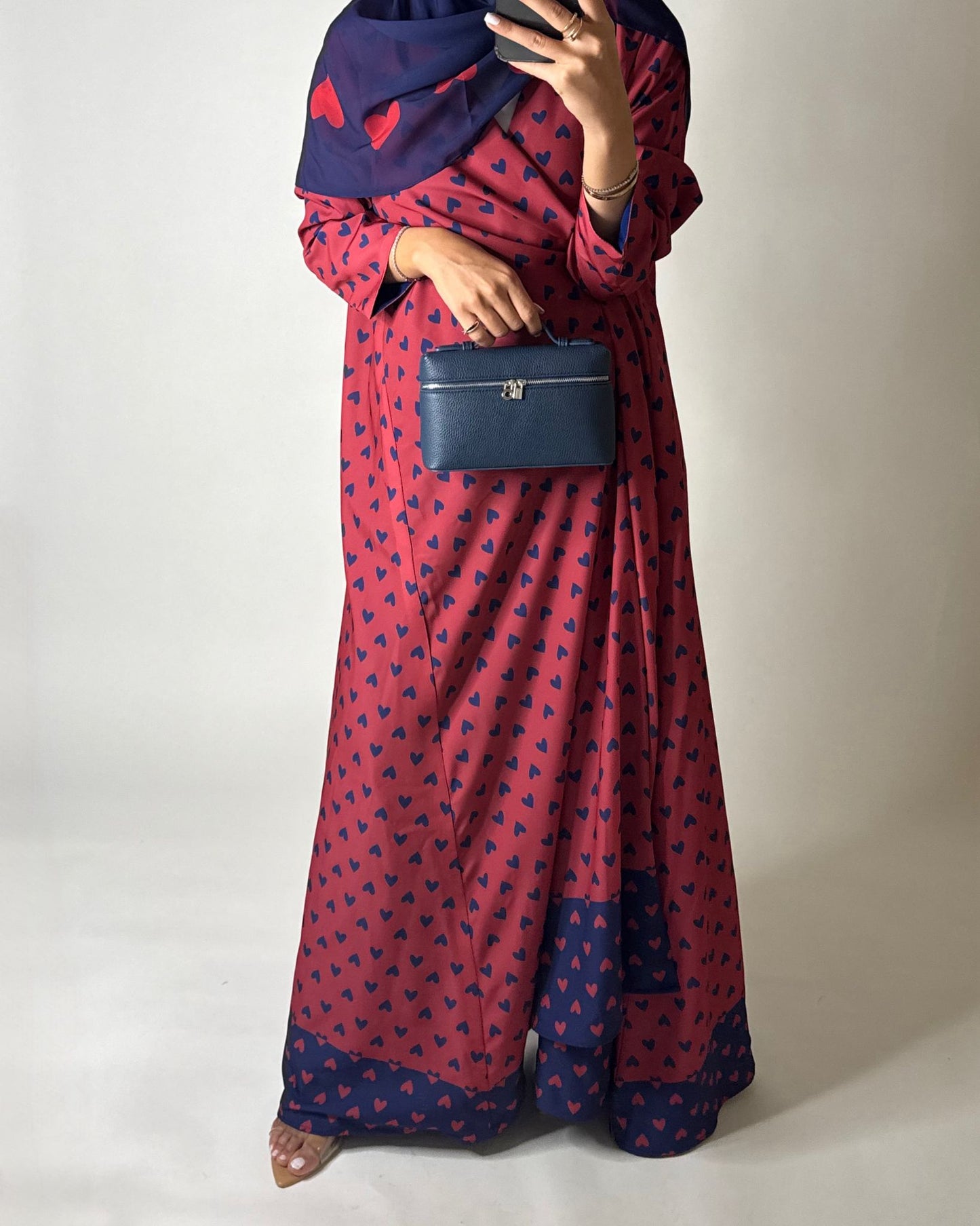 A603 -  Pink & Blue Heart A-CUT Wrap Summery Abaya & Matching Head Scarf