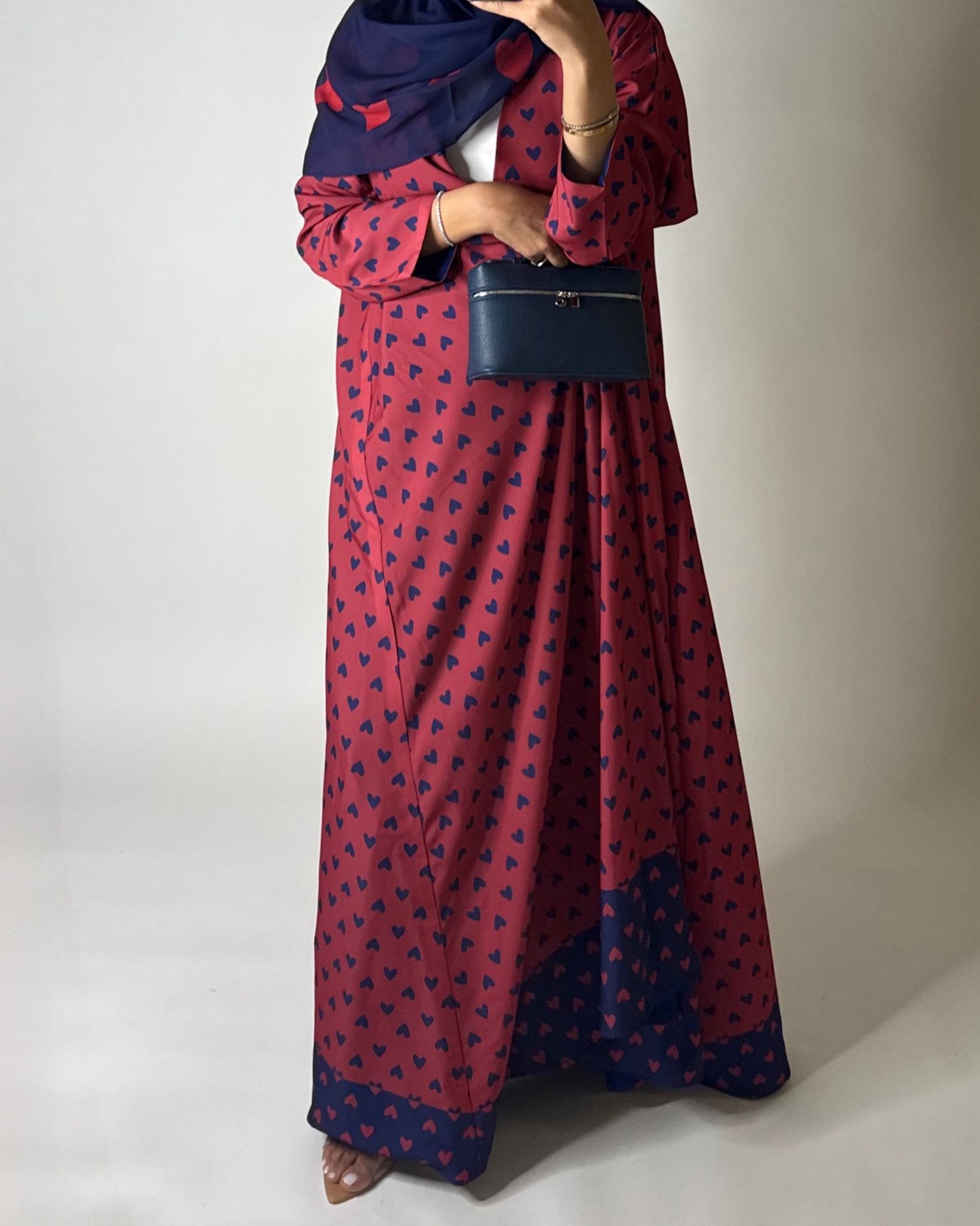 A603 -  Pink & Blue Heart A-CUT Wrap Summery Abaya & Matching Head Scarf