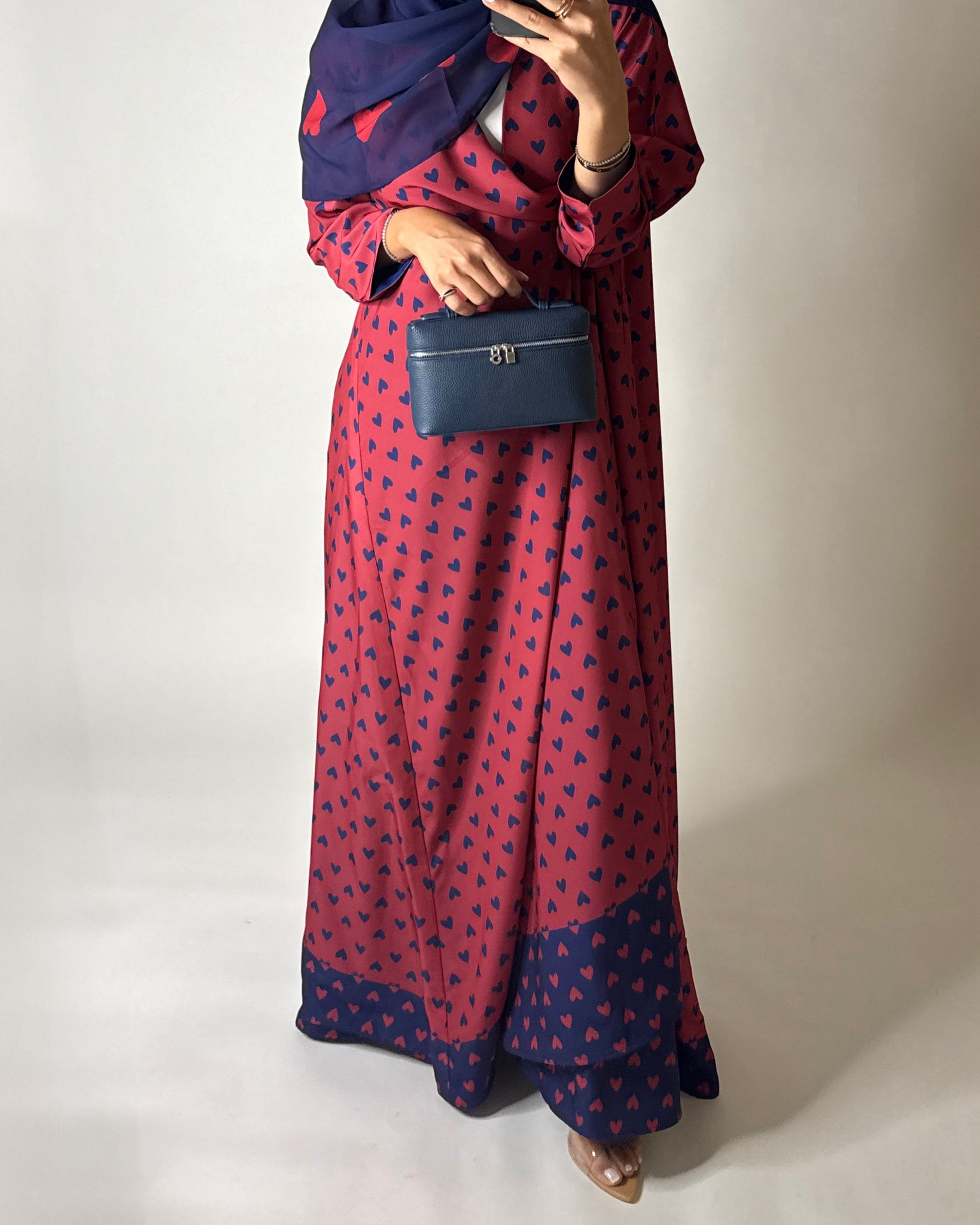 A603 -  Pink & Blue Heart A-CUT Wrap Summery Abaya & Matching Head Scarf
