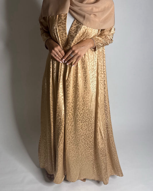 A610 - Gold Leopard Pattern Summery A-CUT Wrap Abaya & Head Scarf