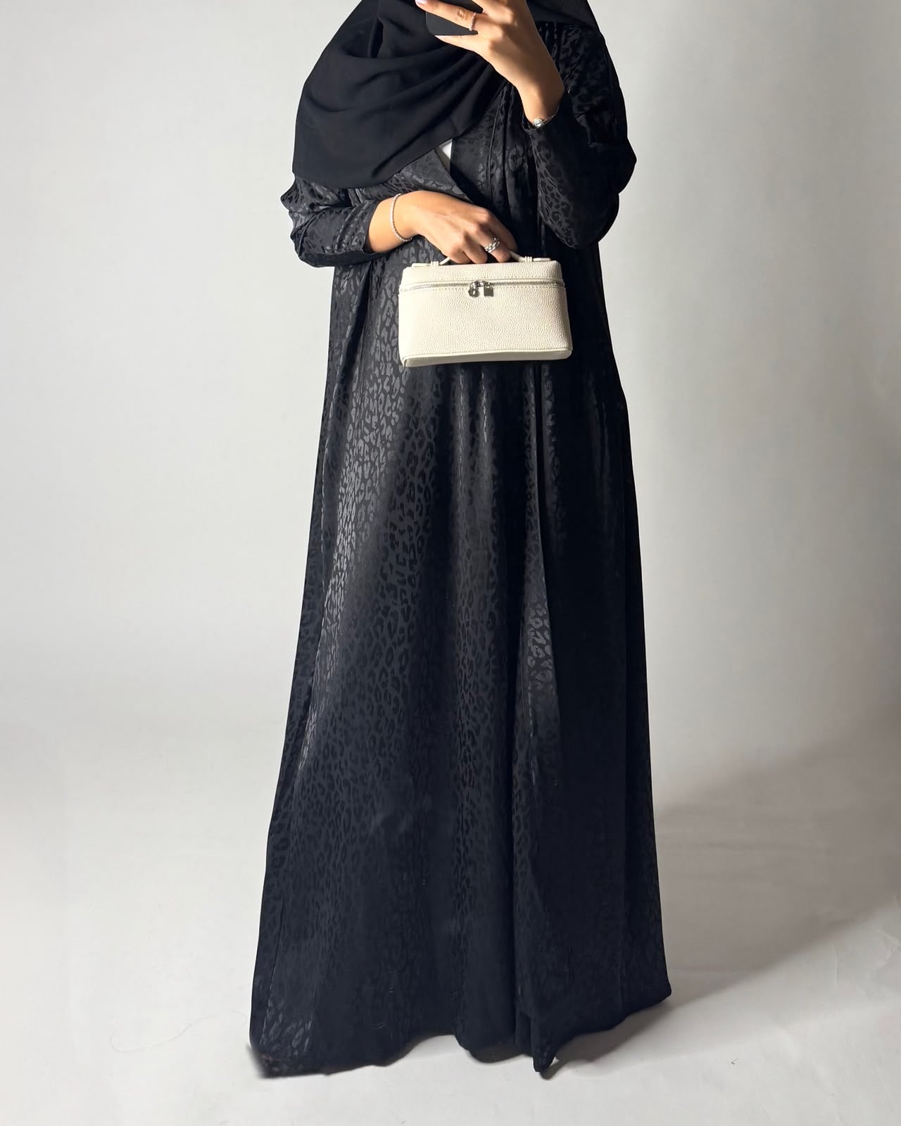A617 - Black Leopard Pattern Summery A-CUT Wrap Abaya & Head Scarf