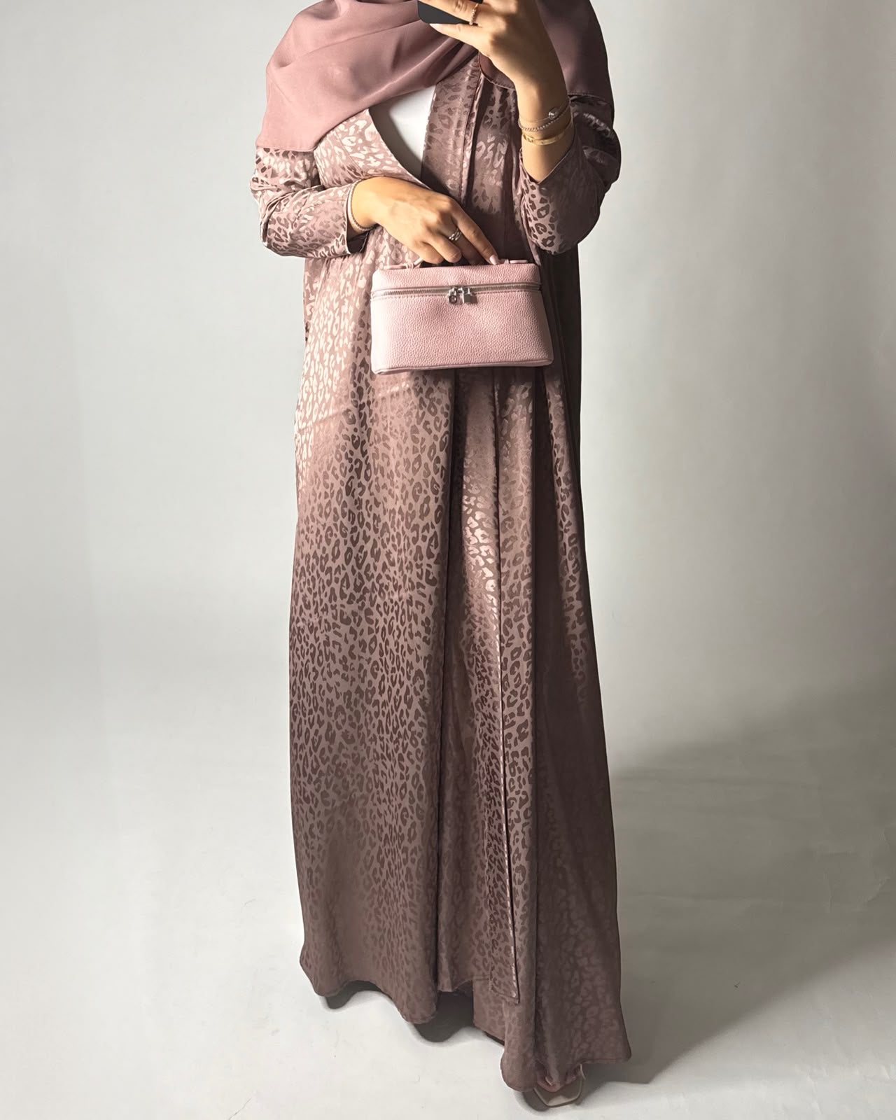 A615 - Brown Leopard Pattern Summery A-CUT Wrap Abaya & Head Scarf