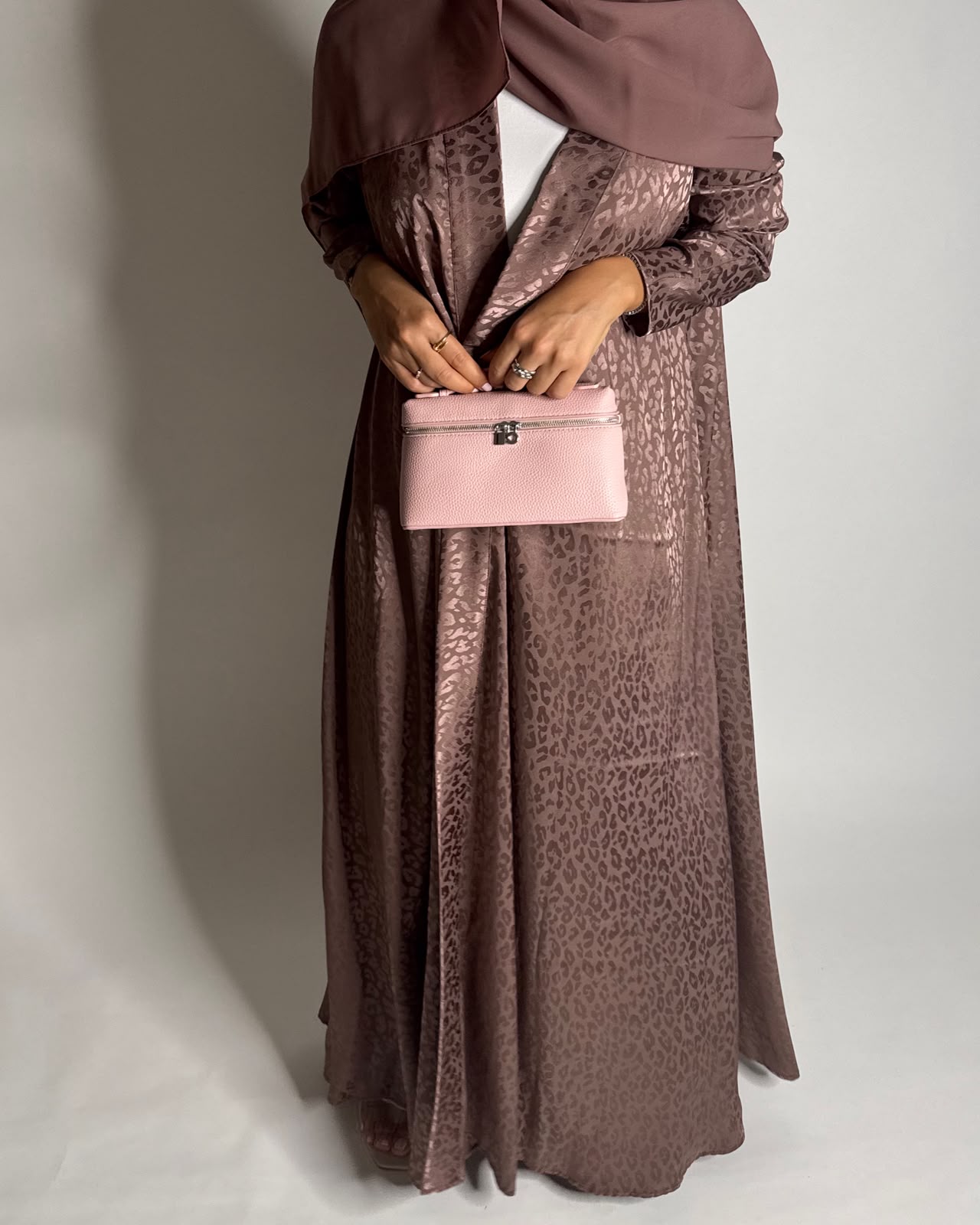 A615 - Brown Leopard Pattern Summery A-CUT Wrap Abaya & Head Scarf