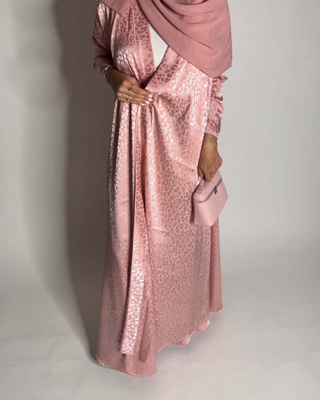A616 - Pink Leopard Pattern Summery A-CUT Wrap Abaya & Head Scarf
