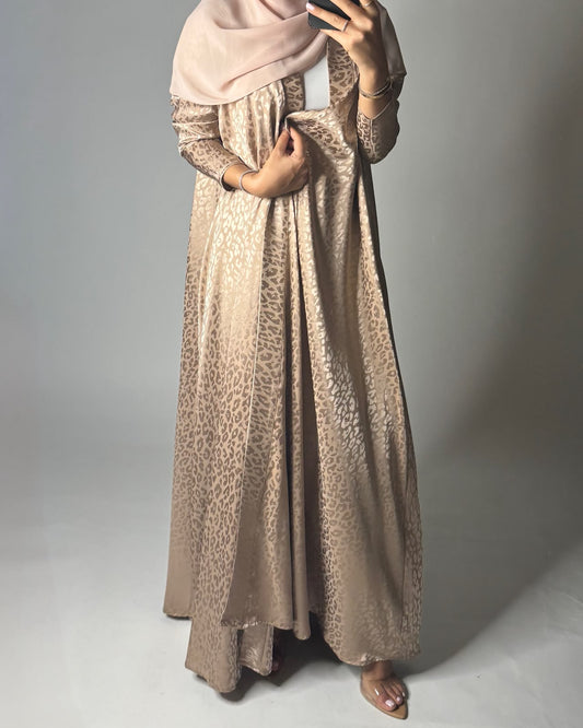 A612 - Sand Leopard Pattern Summery A-CUT Wrap Abaya & Head Scarf