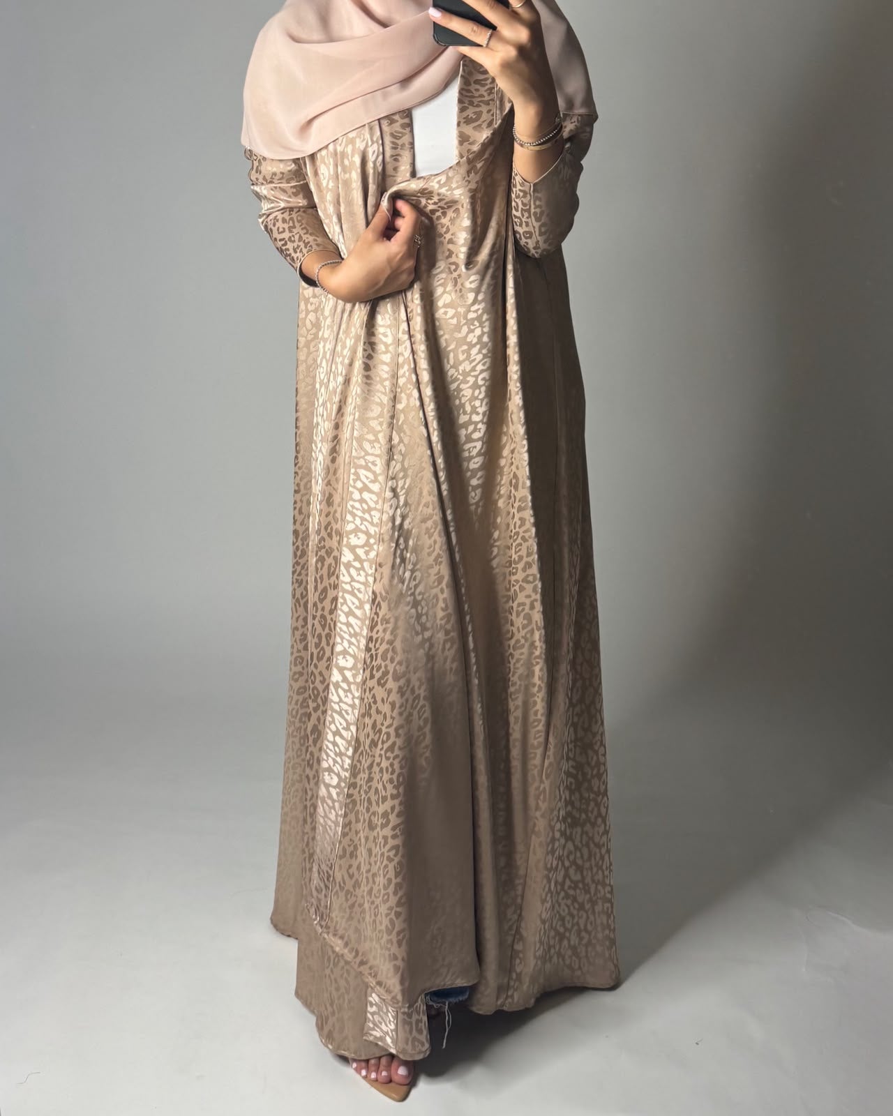 A612 - Sand Leopard Pattern Summery A-CUT Wrap Abaya & Head Scarf