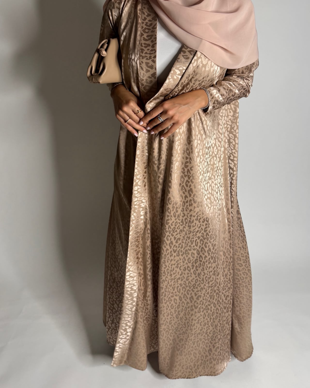 A612 - Sand Leopard Pattern Summery A-CUT Wrap Abaya & Head Scarf