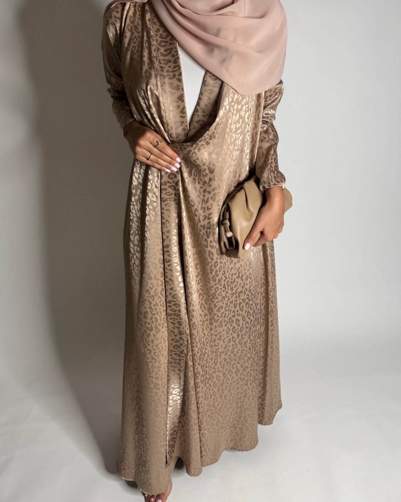 A612 - Sand Leopard Pattern Summery A-CUT Wrap Abaya & Head Scarf
