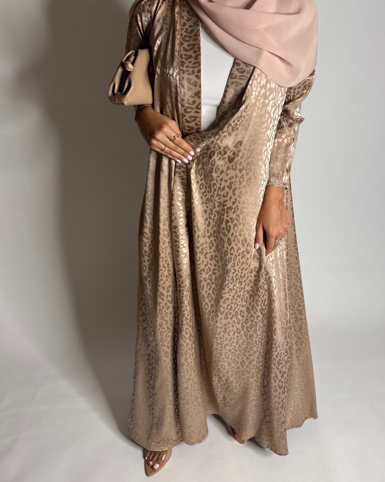 A612 - Sand Leopard Pattern Summery A-CUT Wrap Abaya & Head Scarf