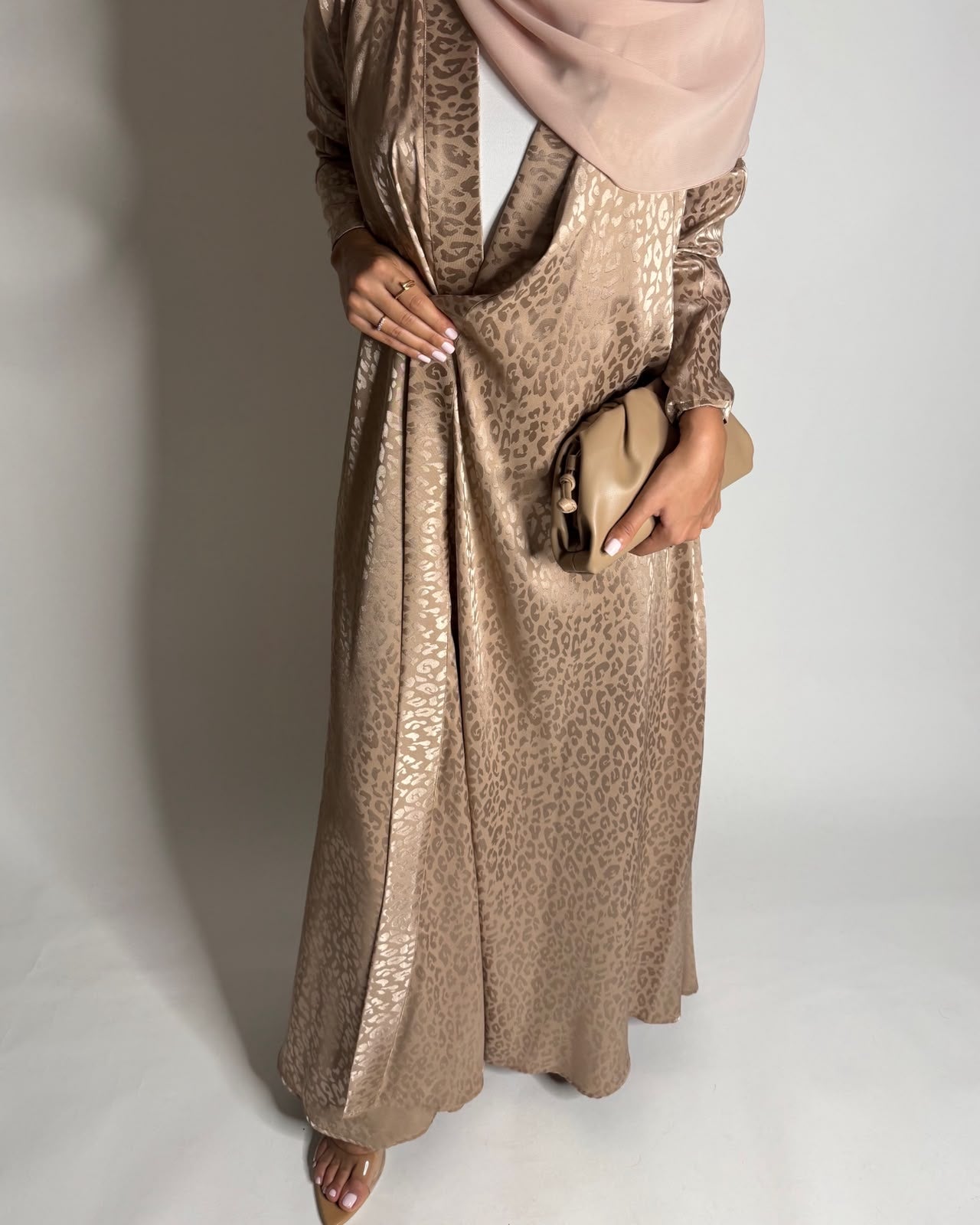 A612 - Sand Leopard Pattern Summery A-CUT Wrap Abaya & Head Scarf