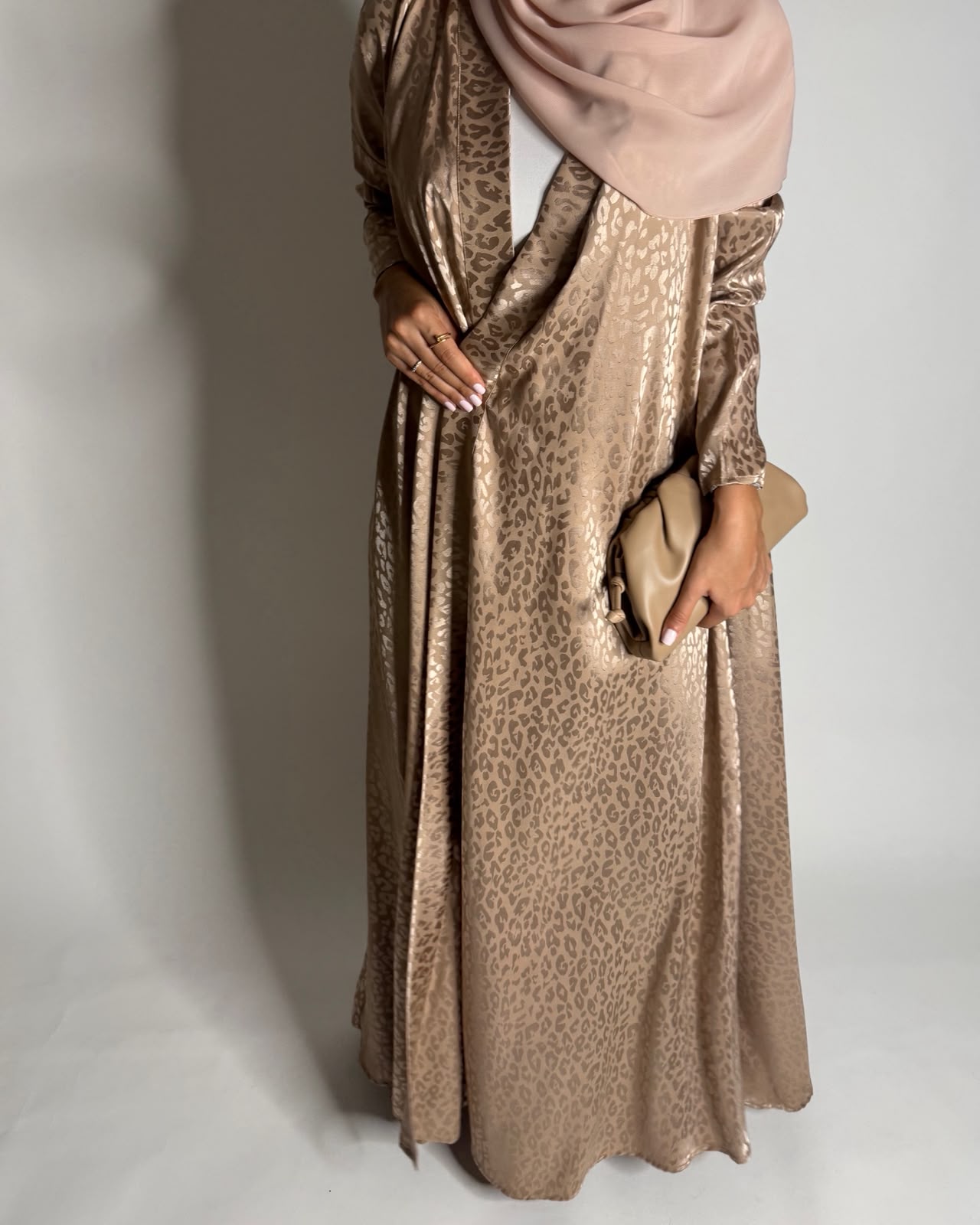 A612 - Sand Leopard Pattern Summery A-CUT Wrap Abaya & Head Scarf