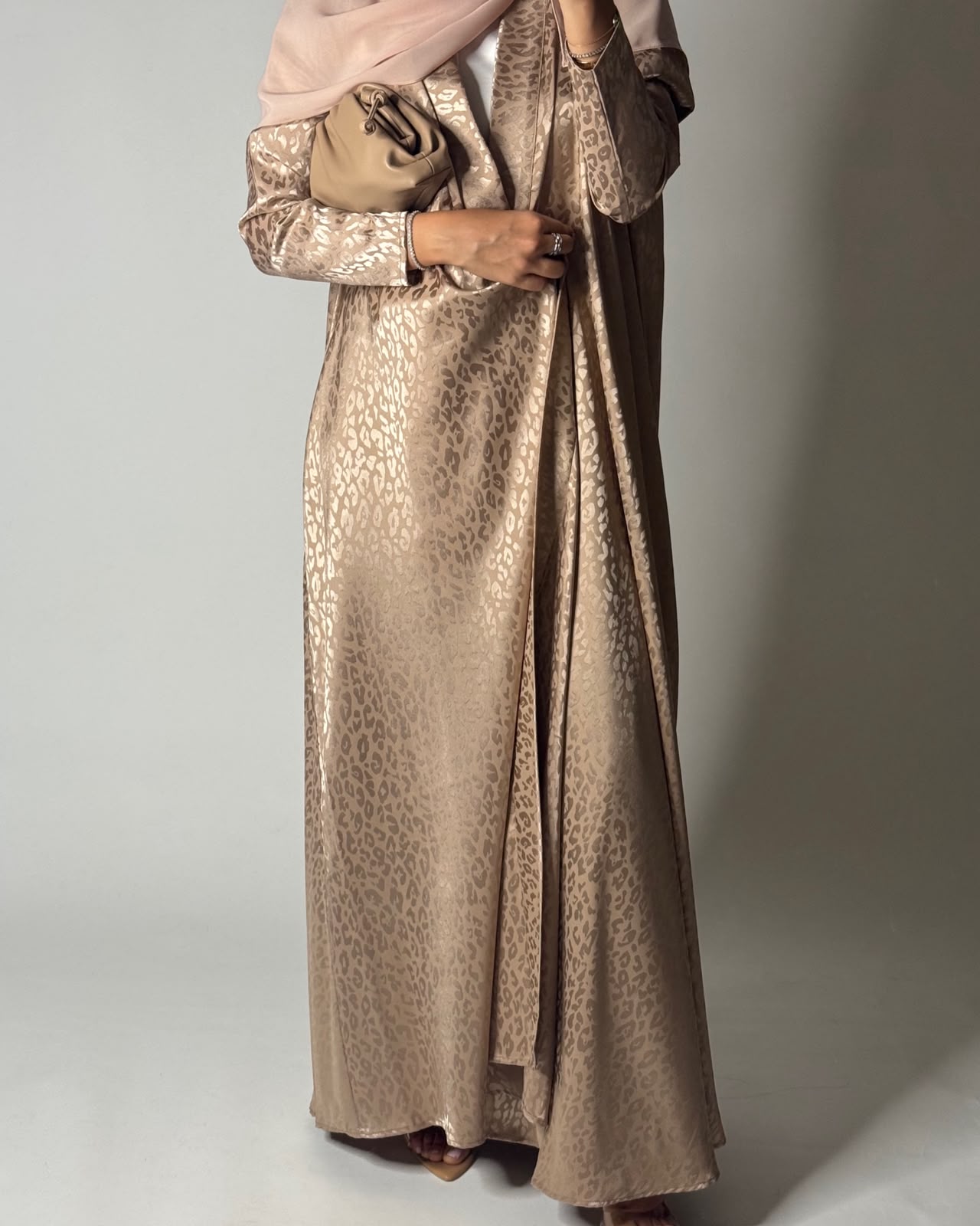 A612 - Sand Leopard Pattern Summery A-CUT Wrap Abaya & Head Scarf