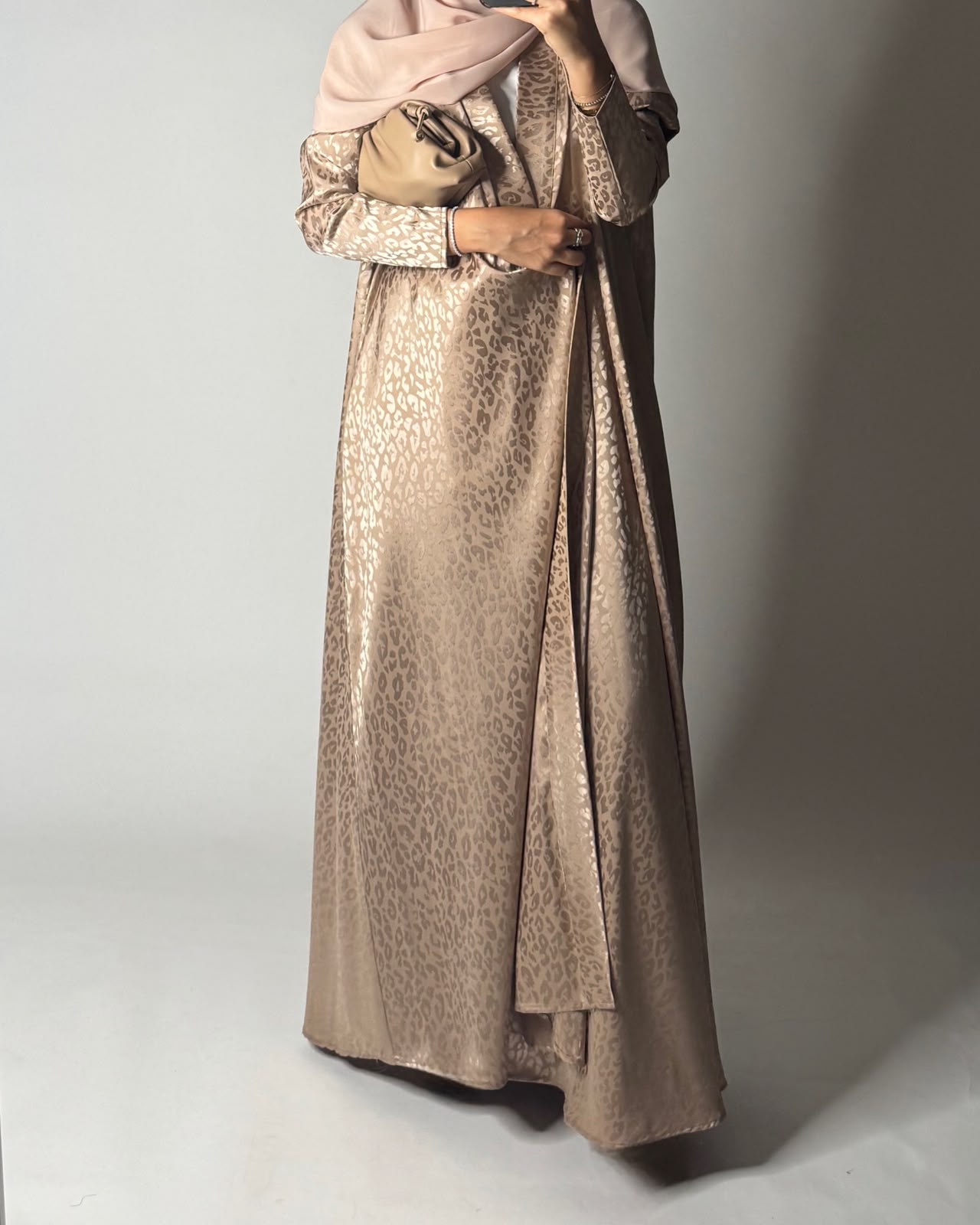 A612 - Sand Leopard Pattern Summery A-CUT Wrap Abaya & Head Scarf