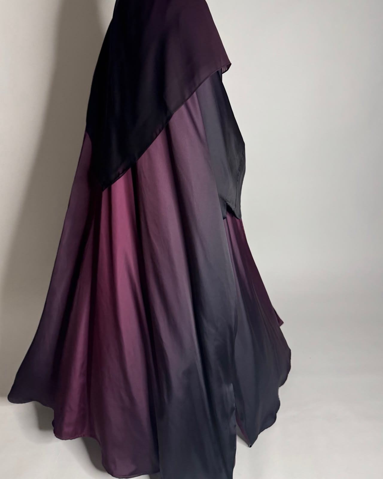 A620 - Black & Purple Ombre Summery Bisht Cut Abaya with Matching Head Scarf
