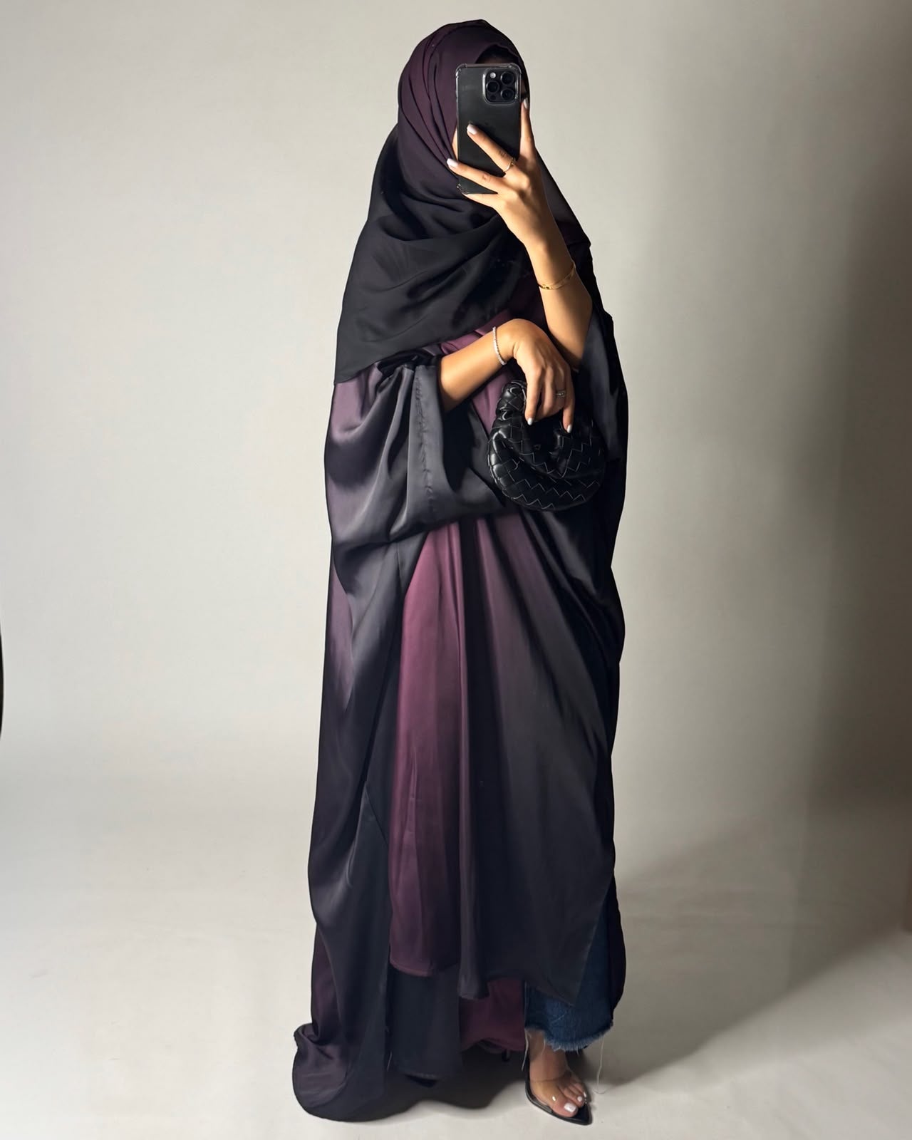 A620 - Black & Purple Ombre Summery Bisht Cut Abaya with Matching Head Scarf