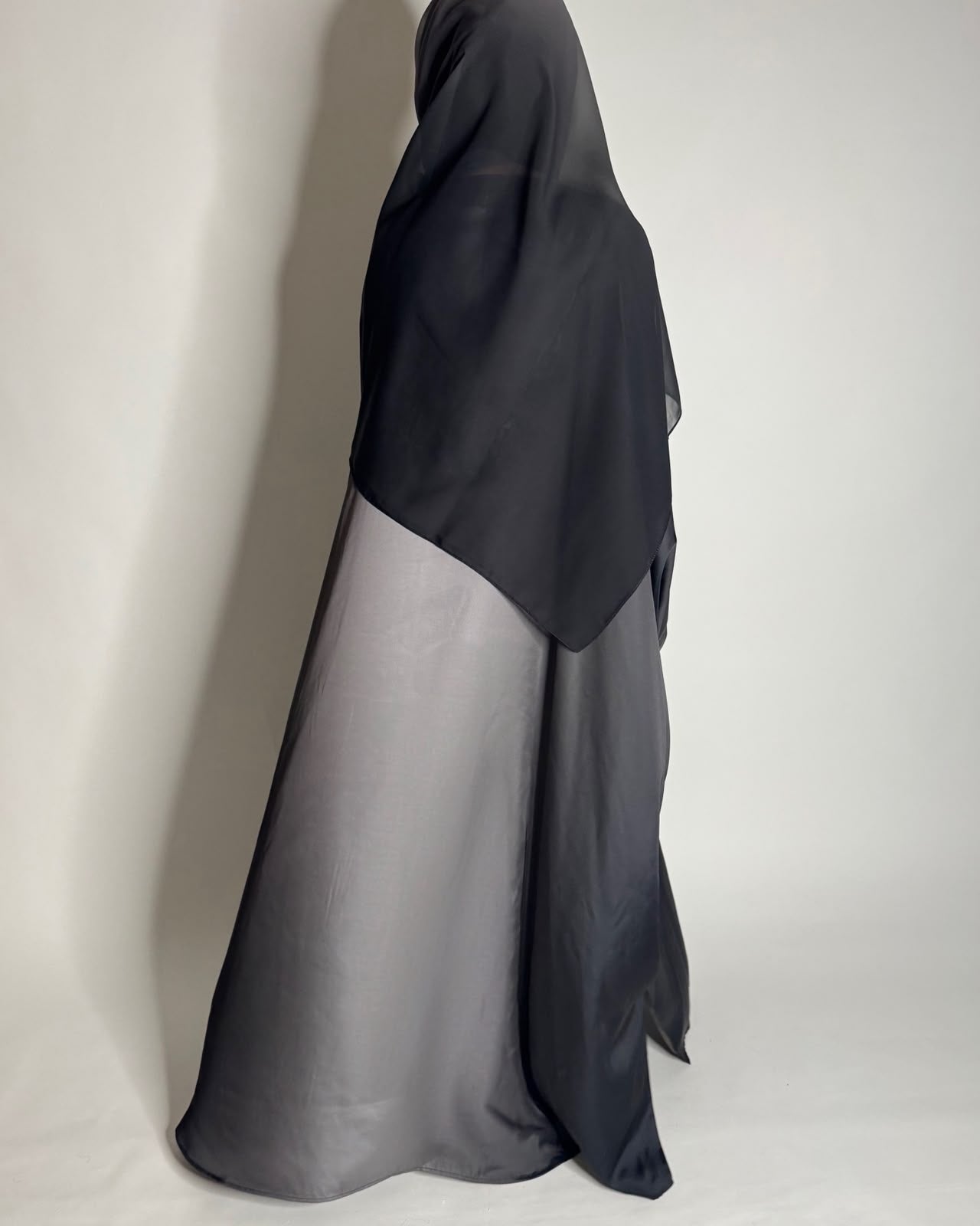 A625 - Black & Gray Ombre Summery Bisht Cut Abaya with Matching Head Scarf