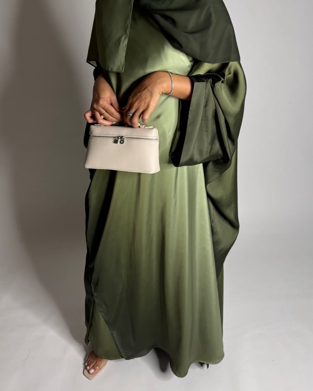 A618 - Ombre Green Summery Bisht Cut Abaya with Matching Head Scarf