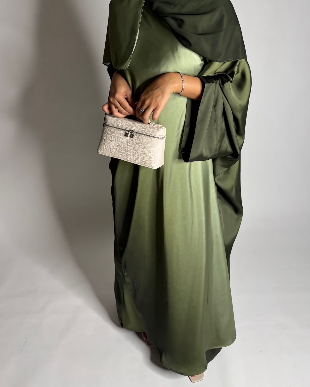 A618 - Ombre Green Summery Bisht Cut Abaya with Matching Head Scarf