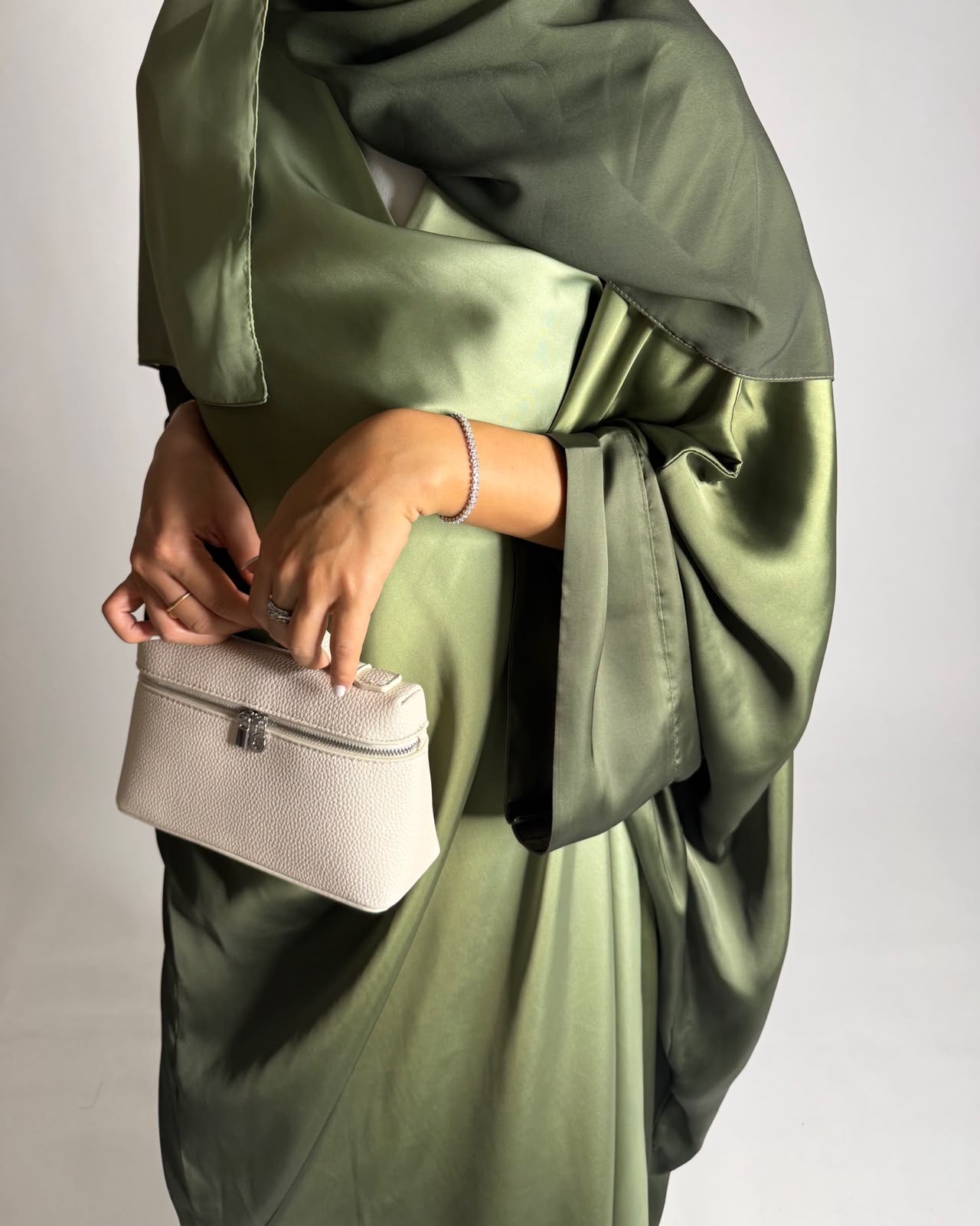 A618 - Ombre Green Summery Bisht Cut Abaya with Matching Head Scarf