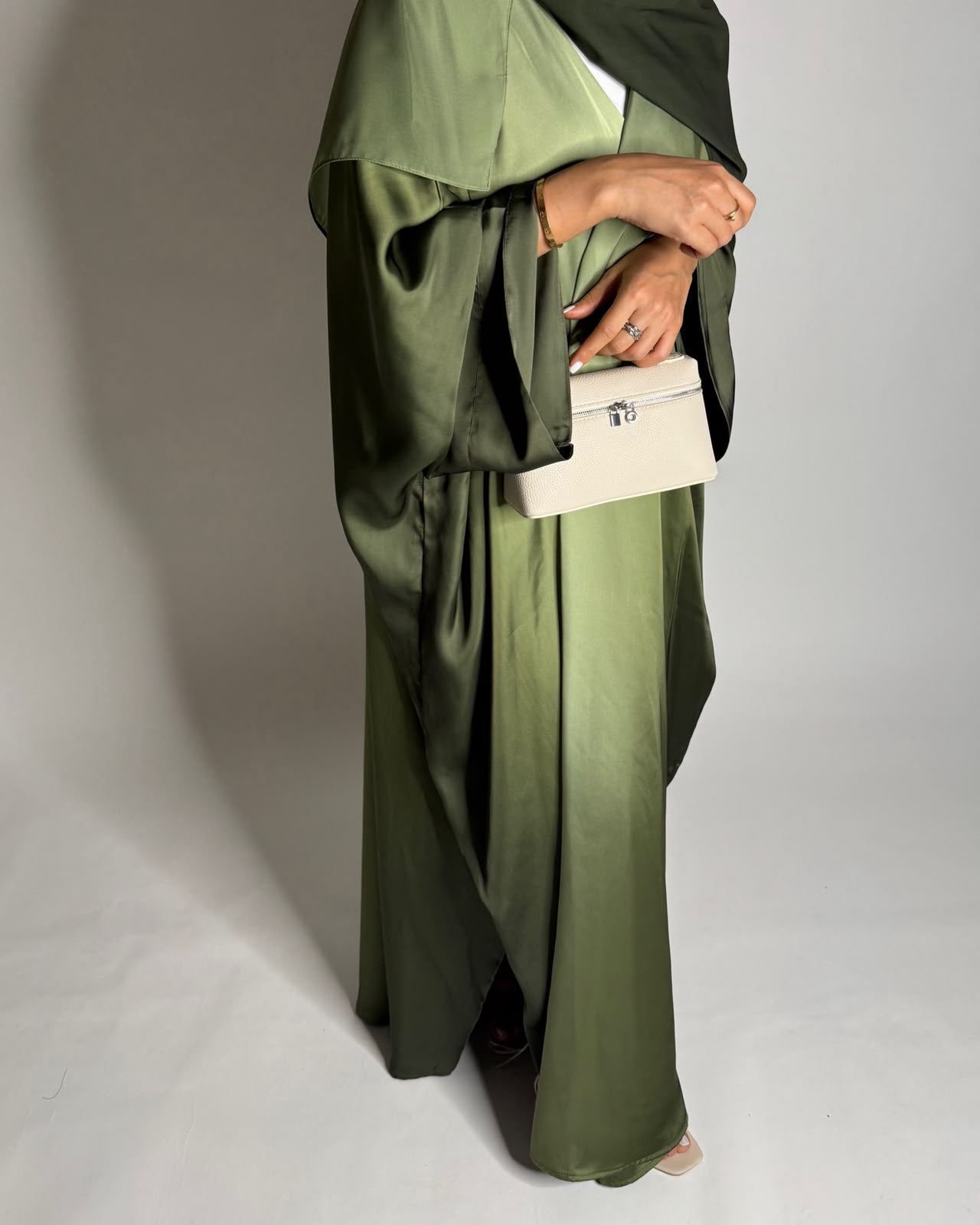 A618 - Ombre Green Summery Bisht Cut Abaya with Matching Head Scarf