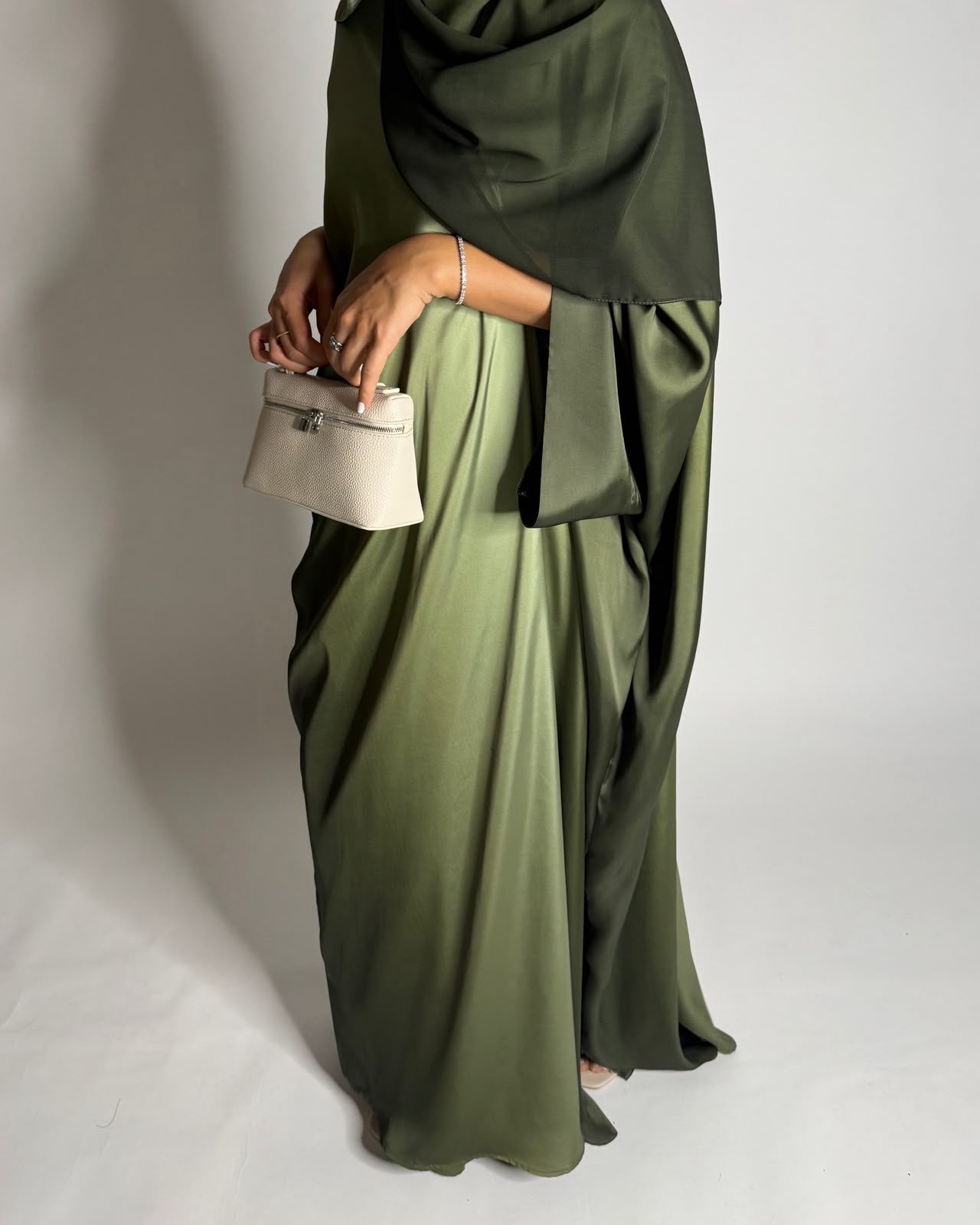 A618 - Ombre Green Summery Bisht Cut Abaya with Matching Head Scarf