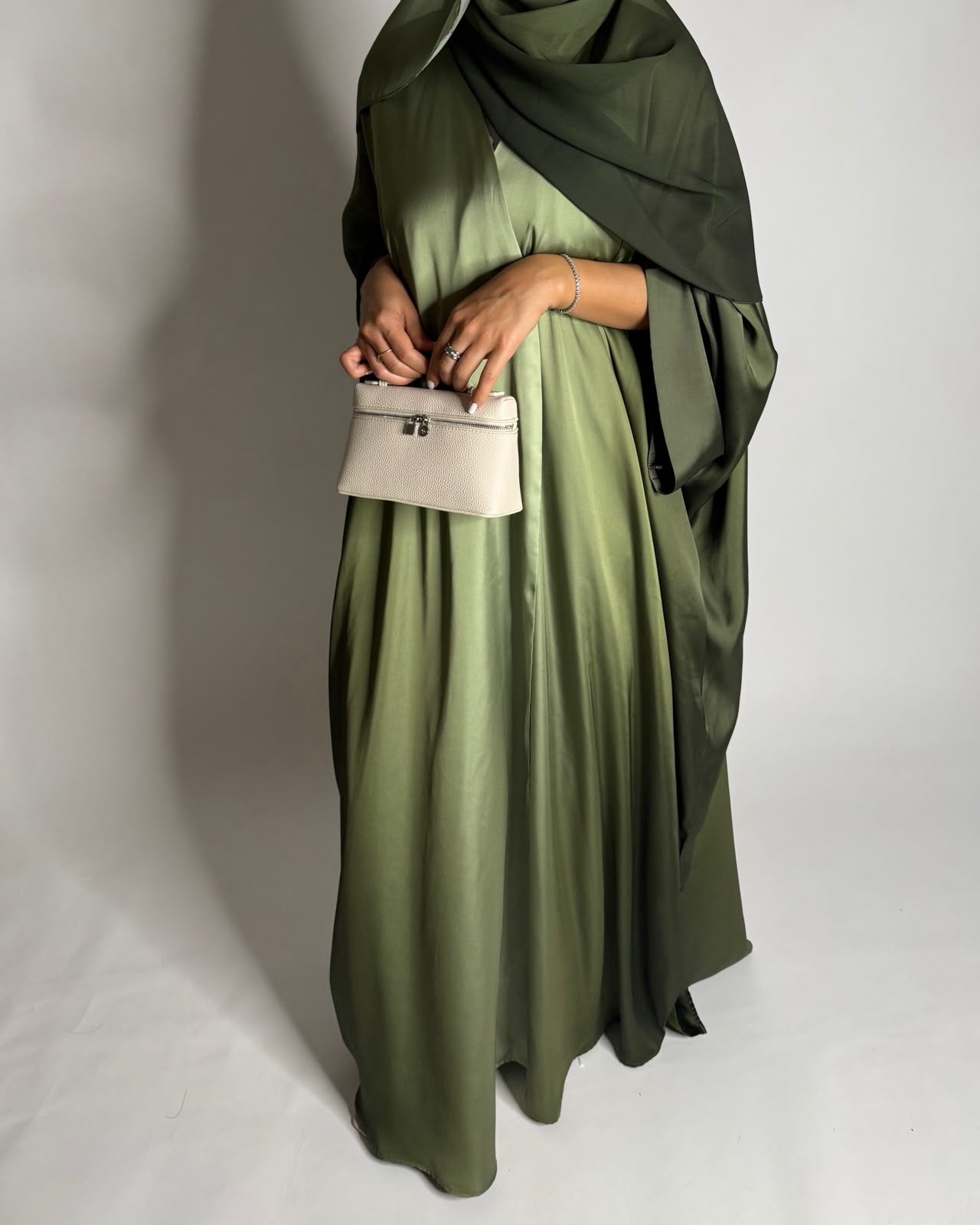 A618 - Ombre Green Summery Bisht Cut Abaya with Matching Head Scarf