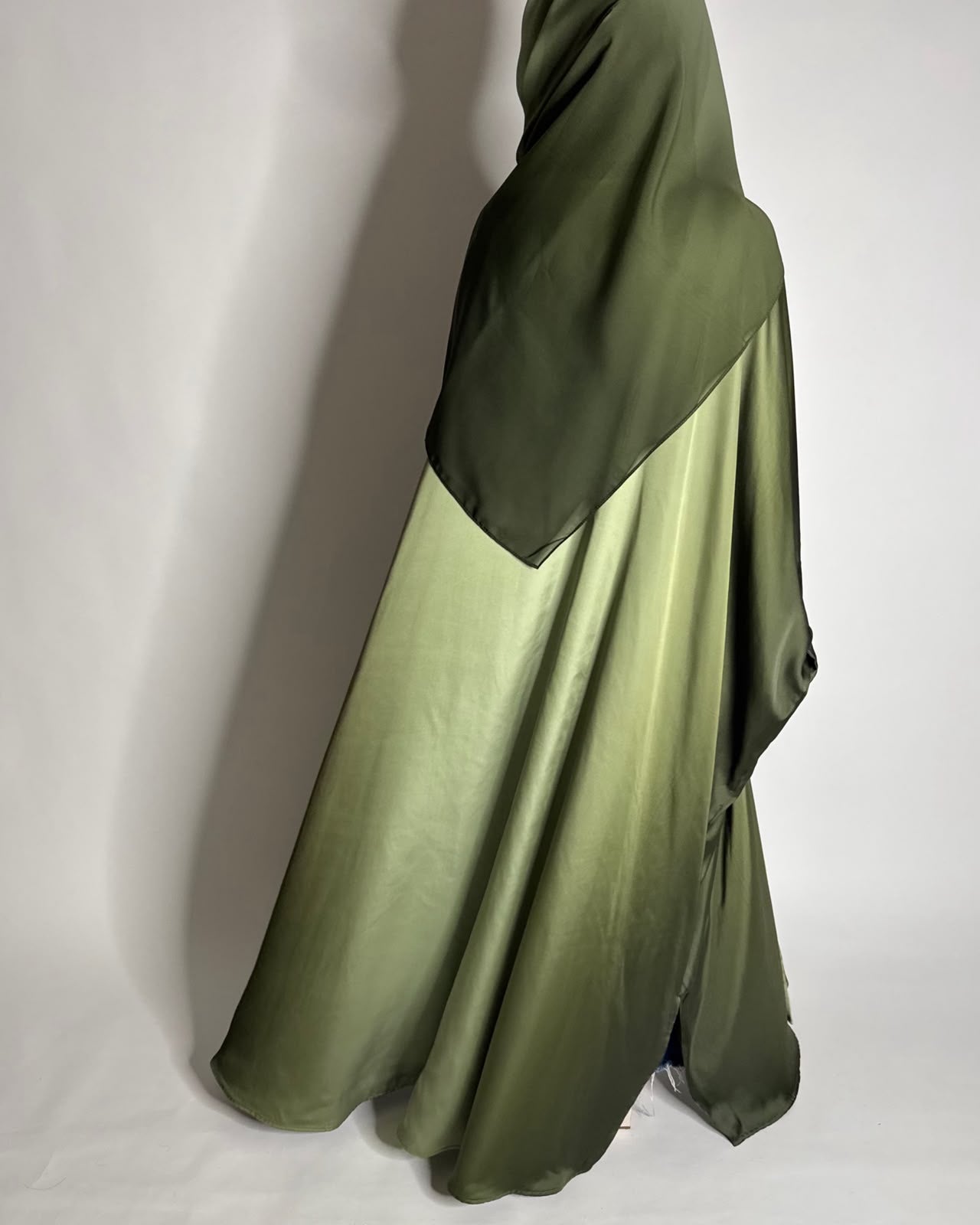 A618 - Ombre Green Summery Bisht Cut Abaya with Matching Head Scarf