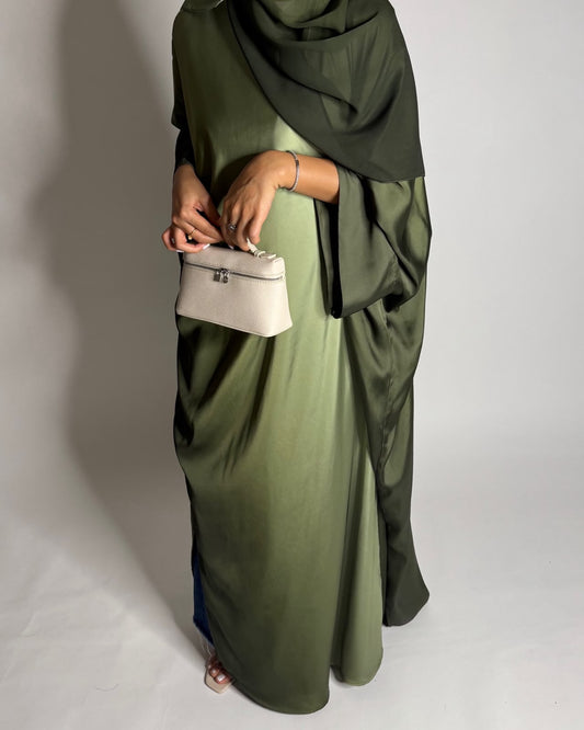 A618 - Ombre Green Summery Bisht Cut Abaya with Matching Head Scarf