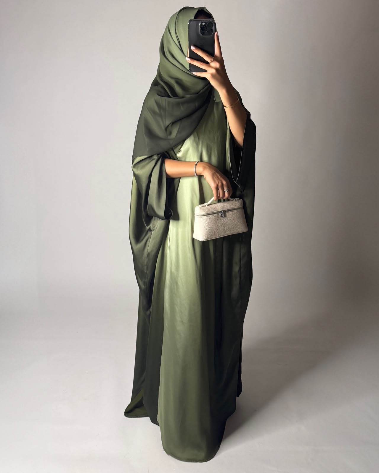 A618 - Ombre Green Summery Bisht Cut Abaya with Matching Head Scarf