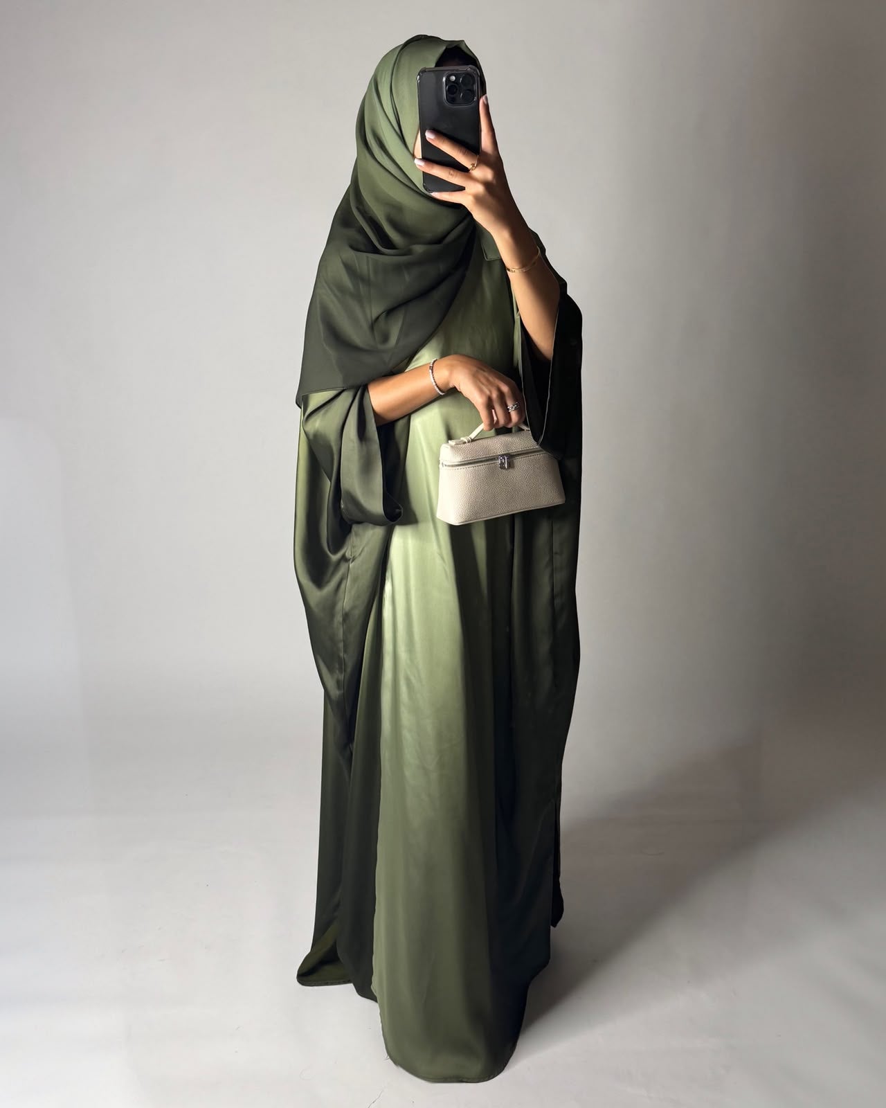 A618 - Ombre Green Summery Bisht Cut Abaya with Matching Head Scarf