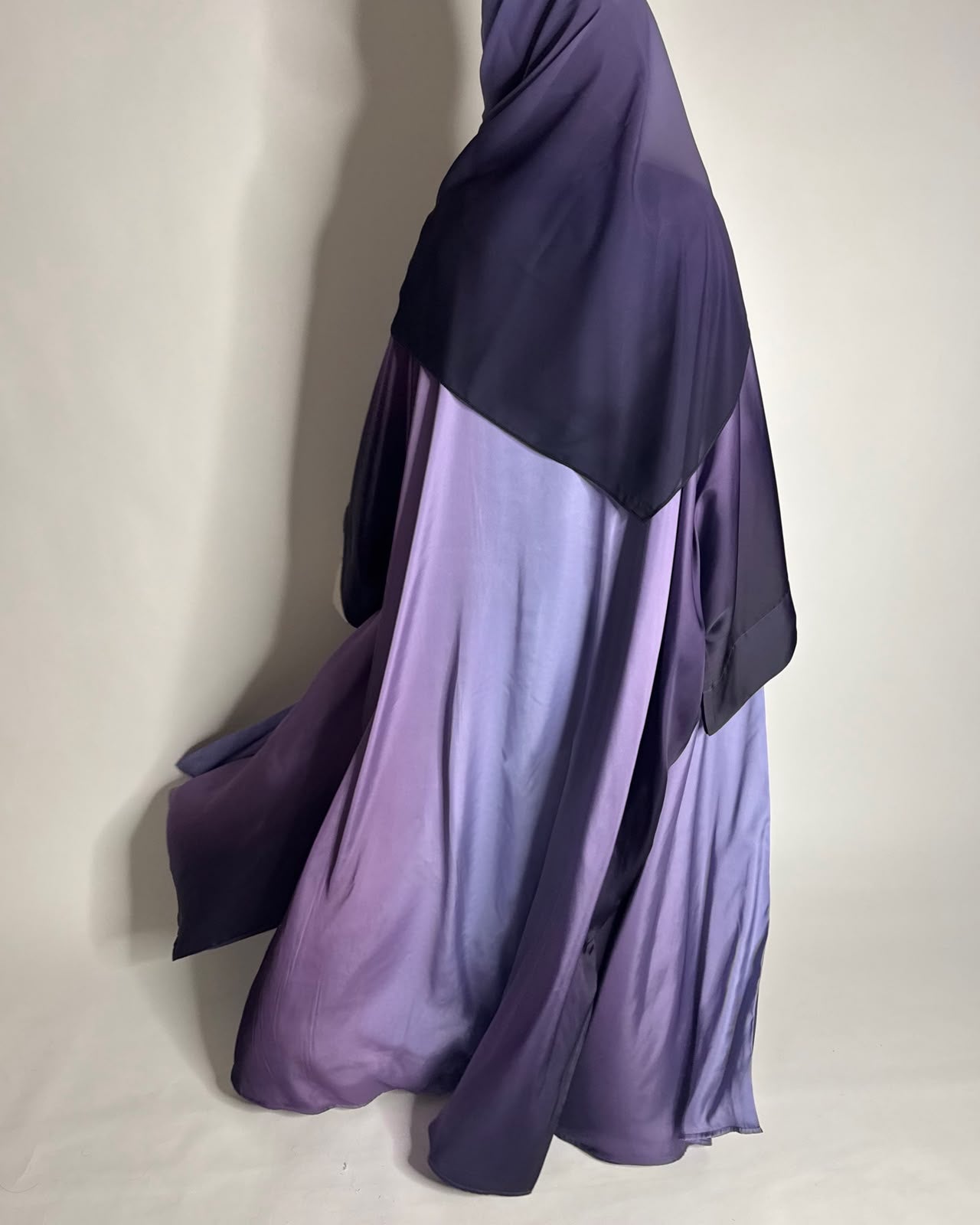 A619 - Purple Ombre Summery Bisht Cut Abaya with Matching Head Scarf