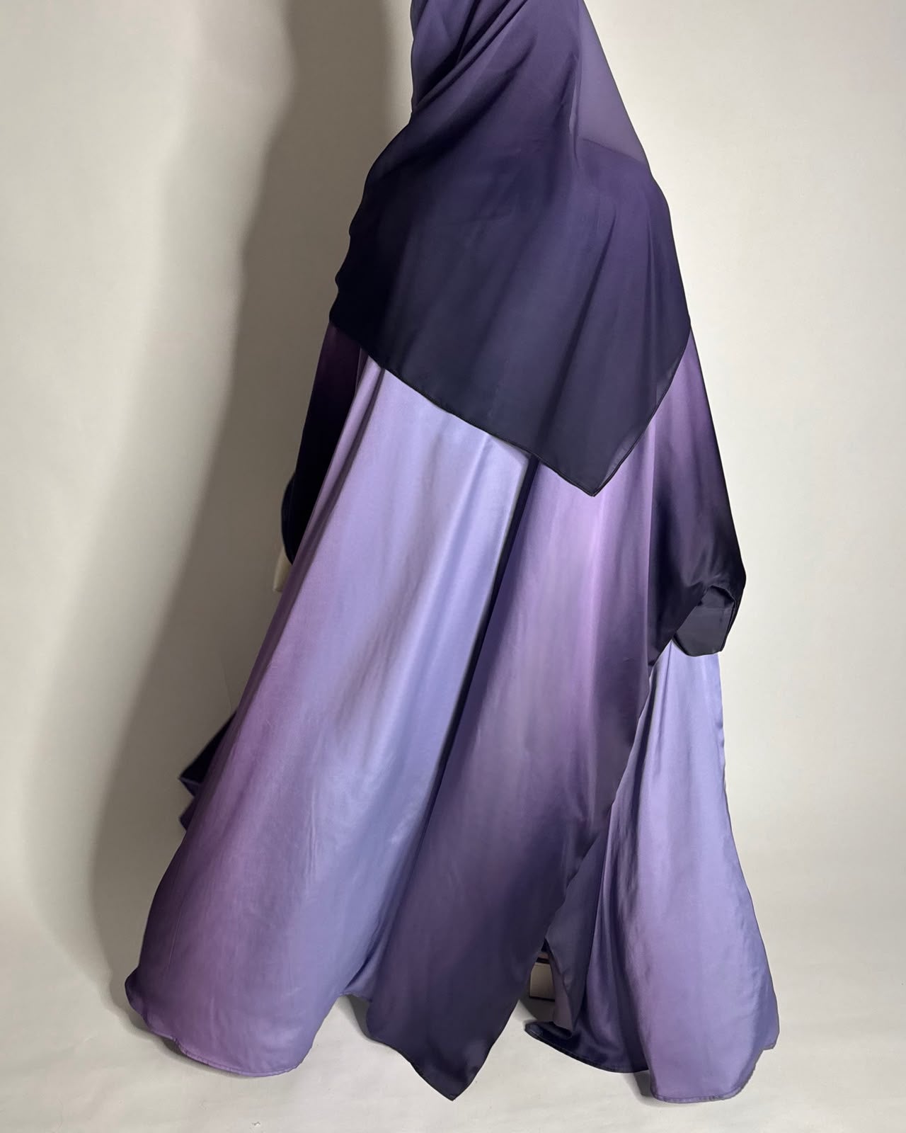 A619 - Purple Ombre Summery Bisht Cut Abaya with Matching Head Scarf