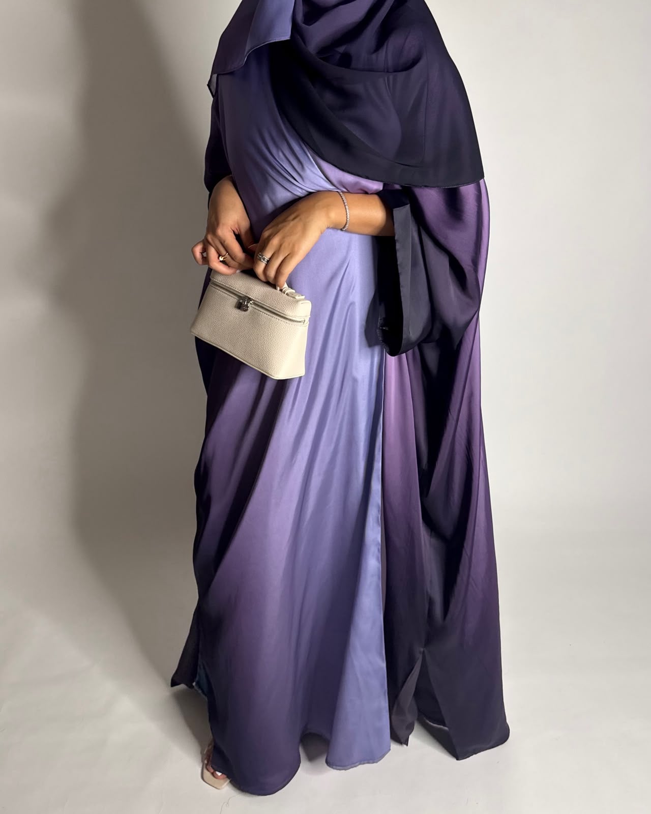 A619 - Purple Ombre Summery Bisht Cut Abaya with Matching Head Scarf